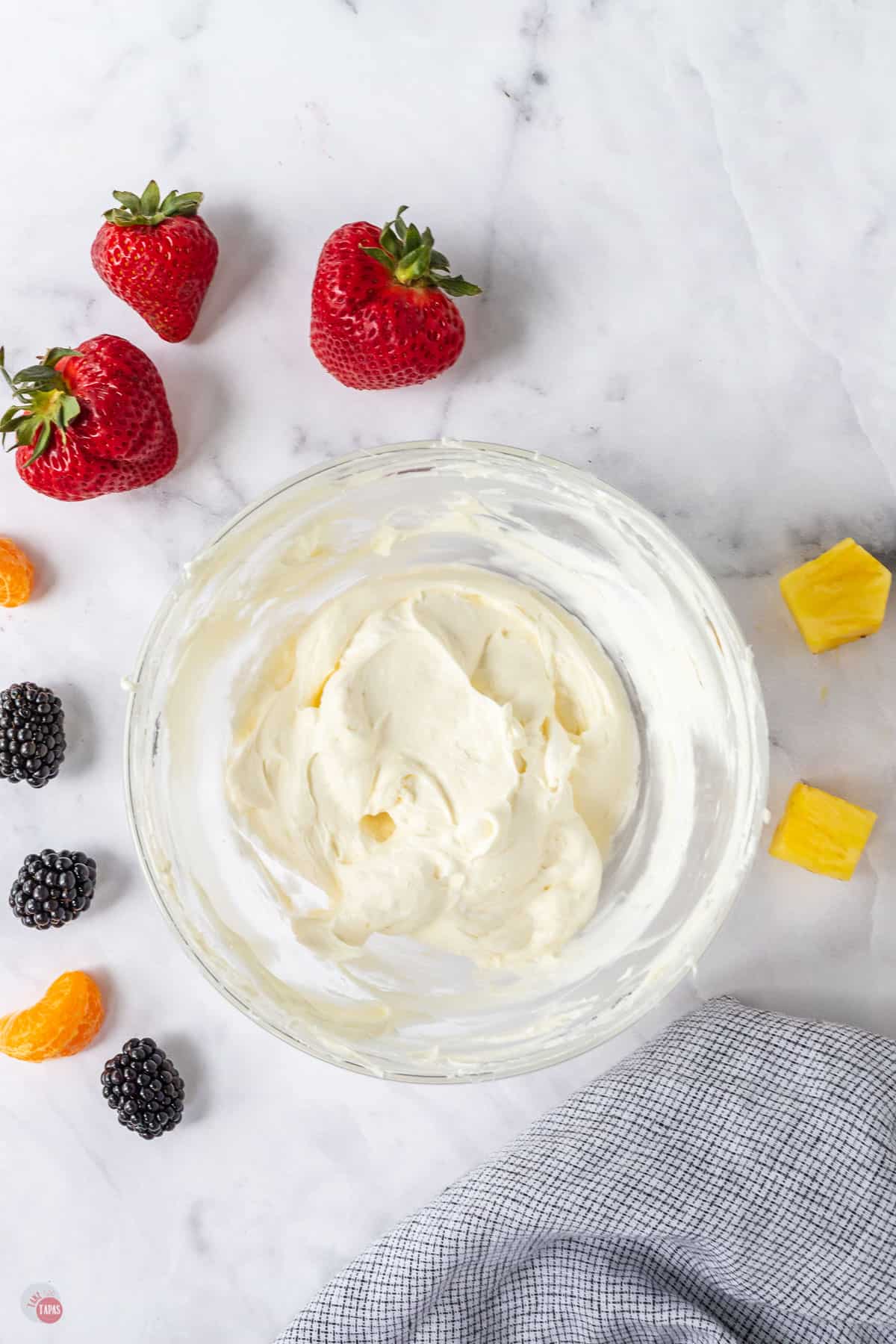 bowl of cream cheese and marshmallow