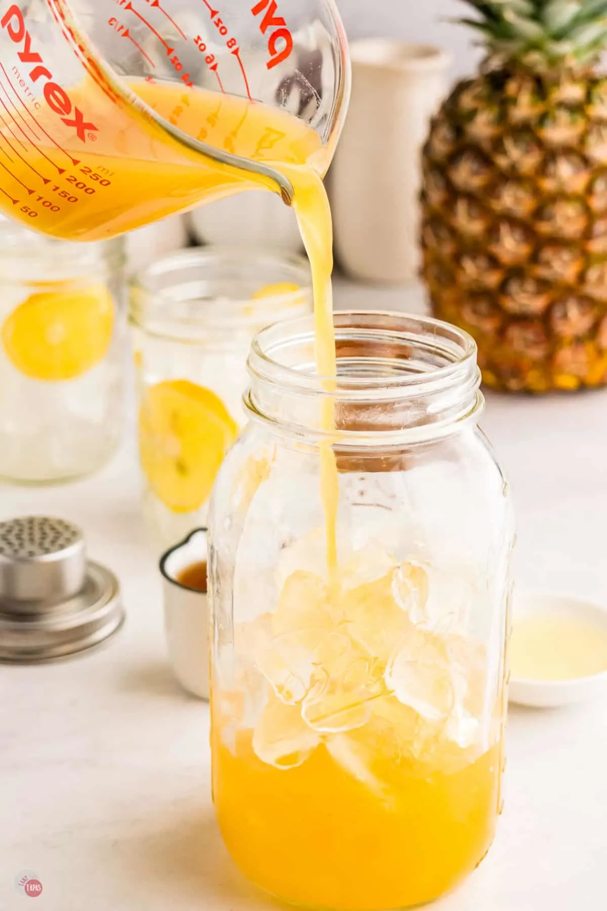 pineapple juice in a mason jar