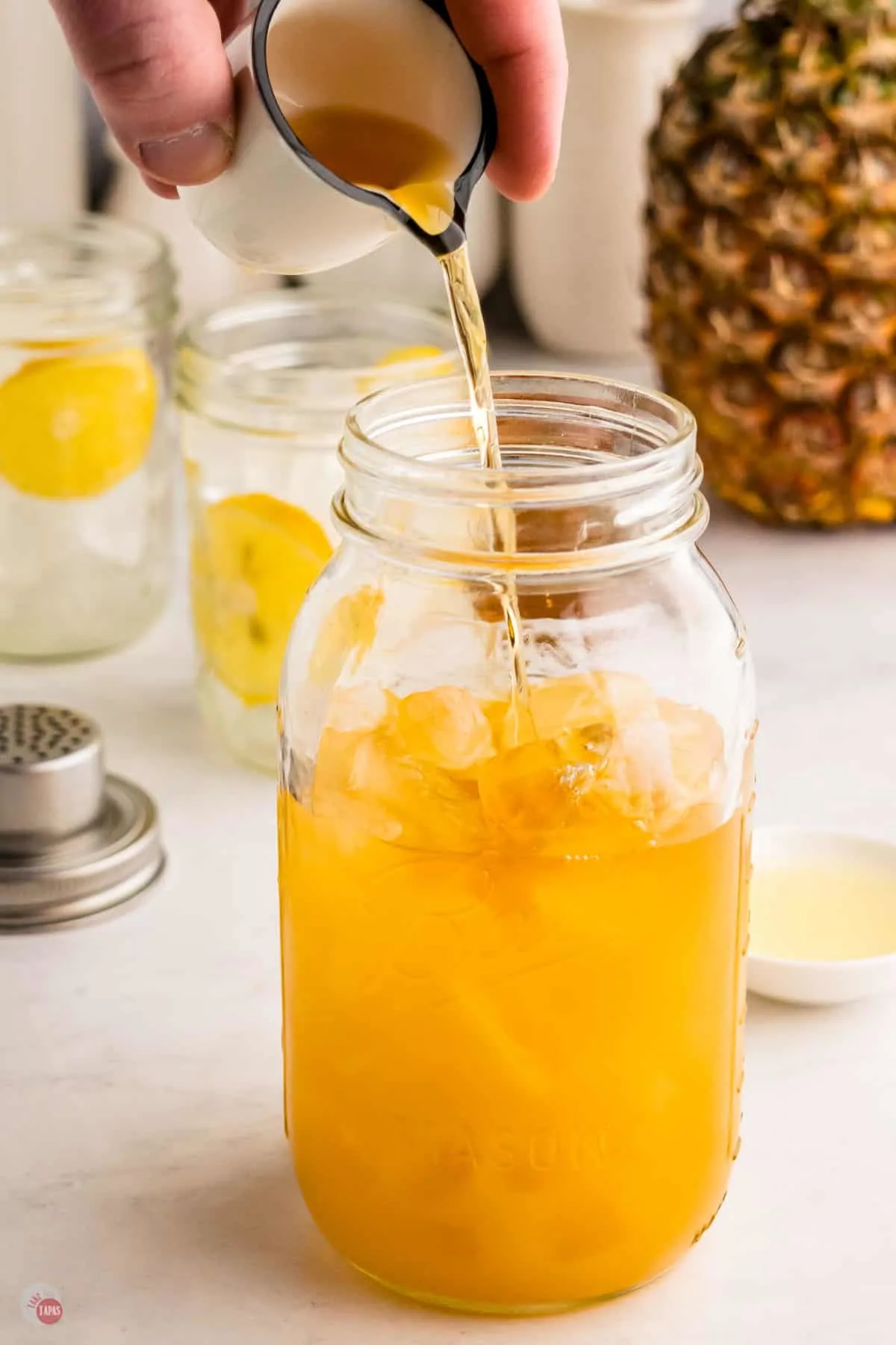 pineapple juice in a mason jar