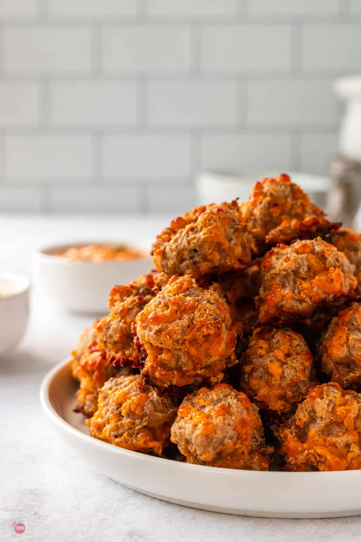 side view of plate of sausage balls