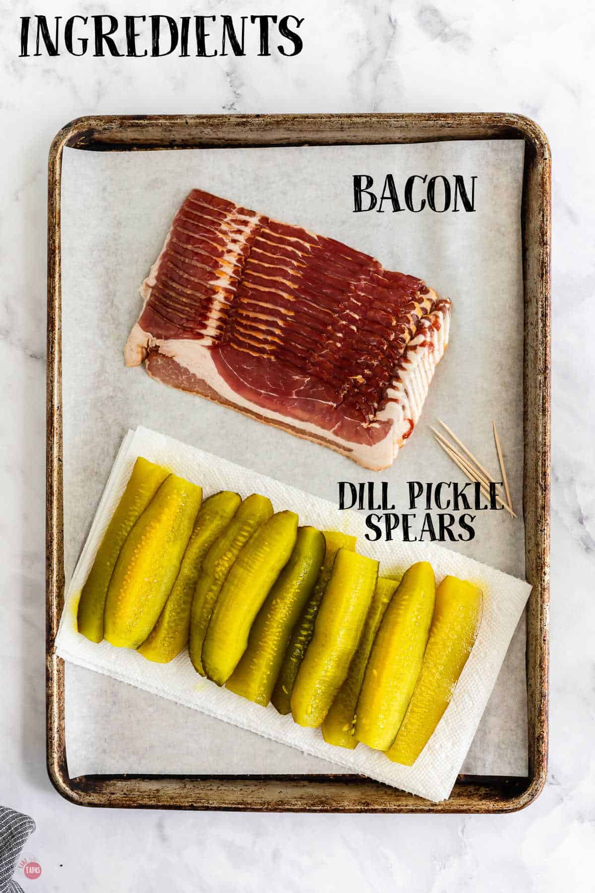 labeled picture of bacon and pickles