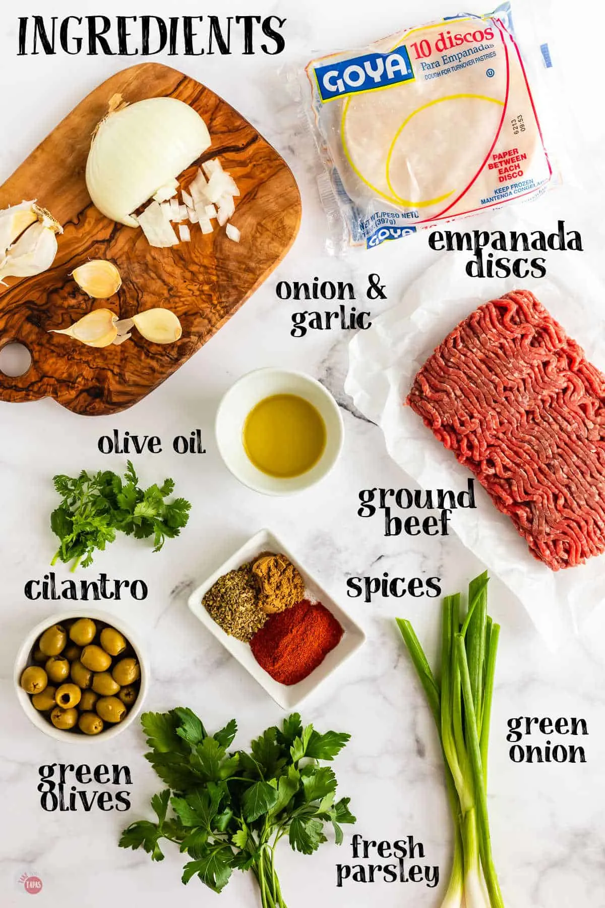 labeled picture of ingredients for beef empanadas