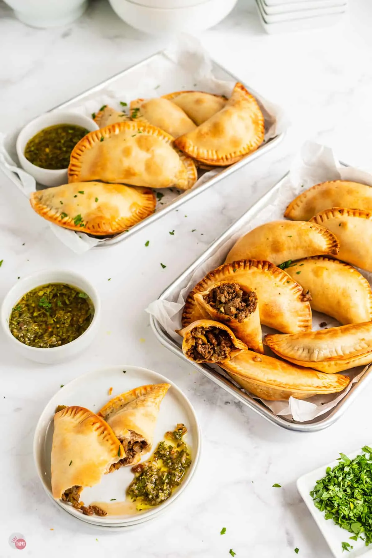 tray and plate of empanadas