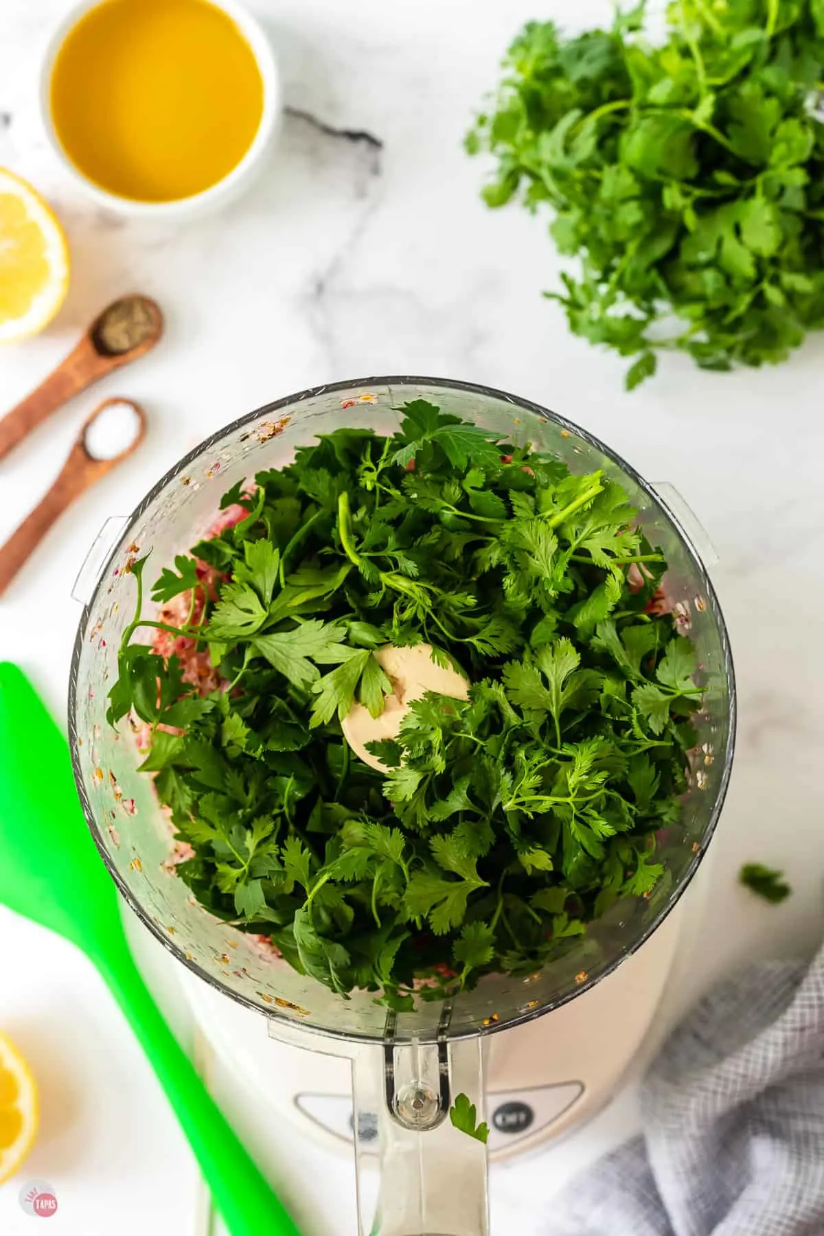 herbs in a food processor