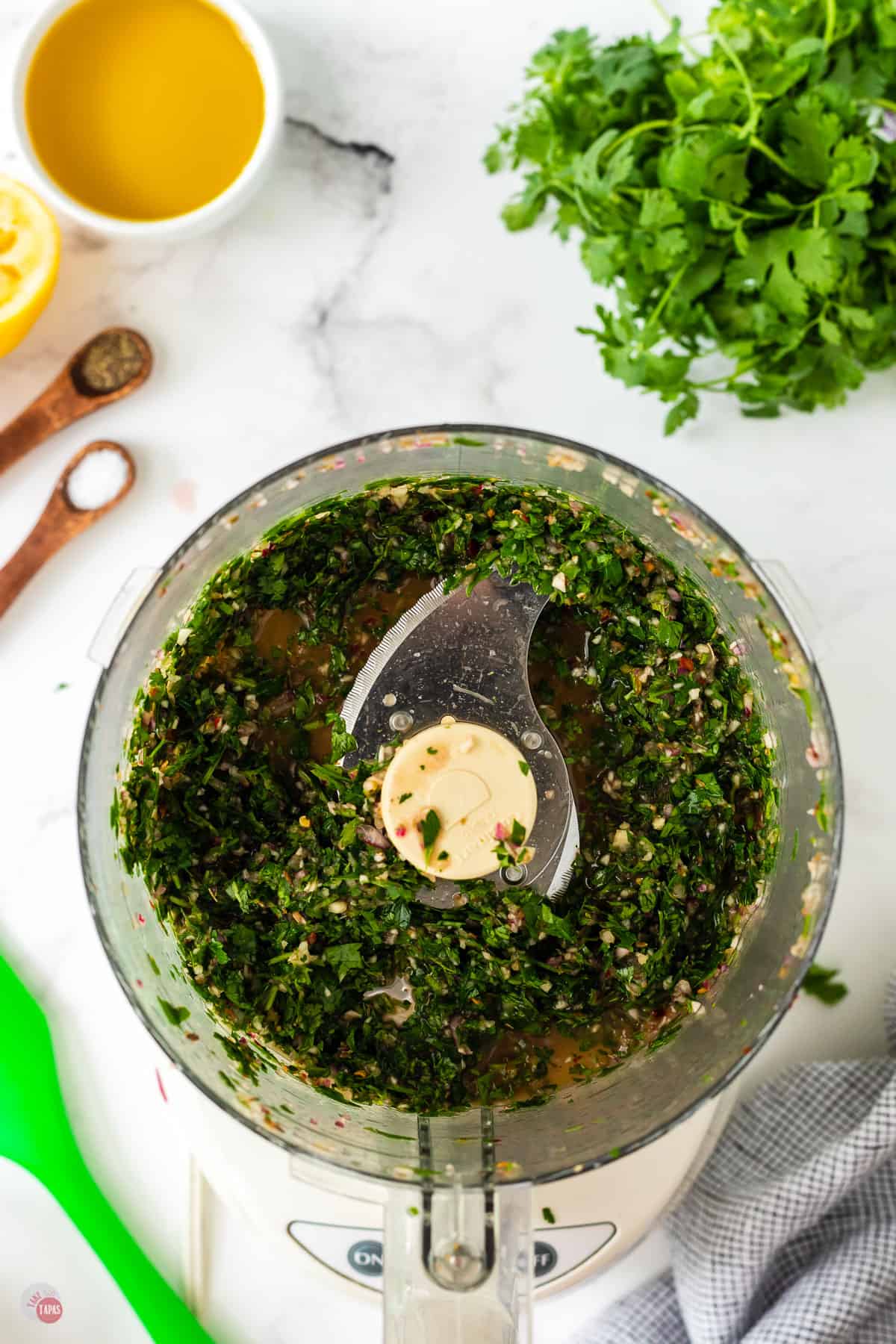 herbs in a food processor