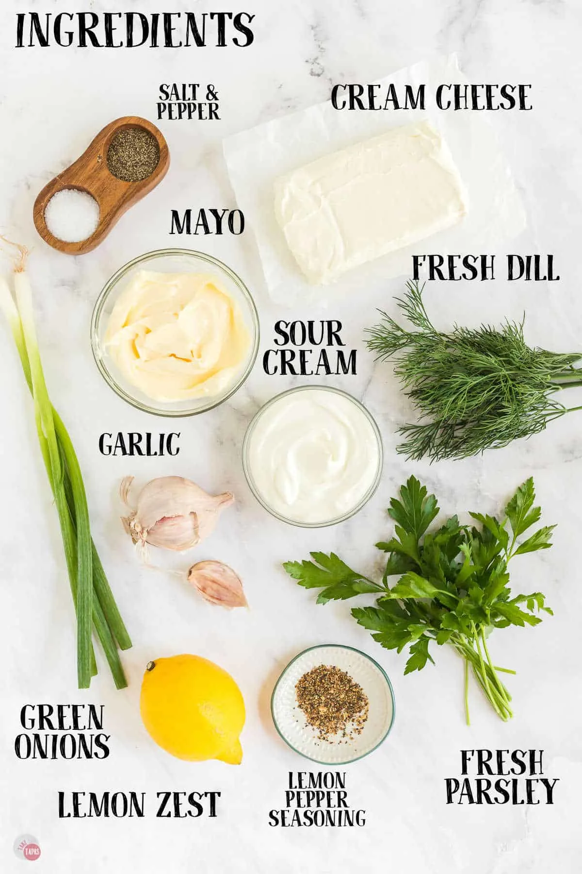labeled picture of dip ingredients