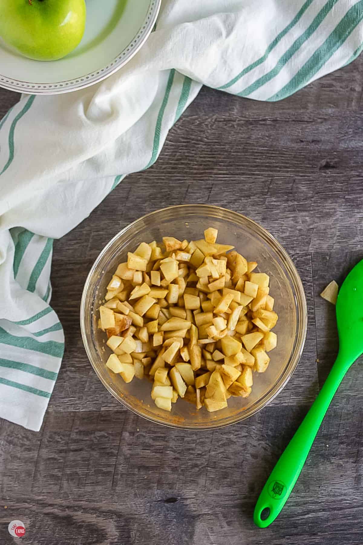 mixed empanada filling in a clear bowl