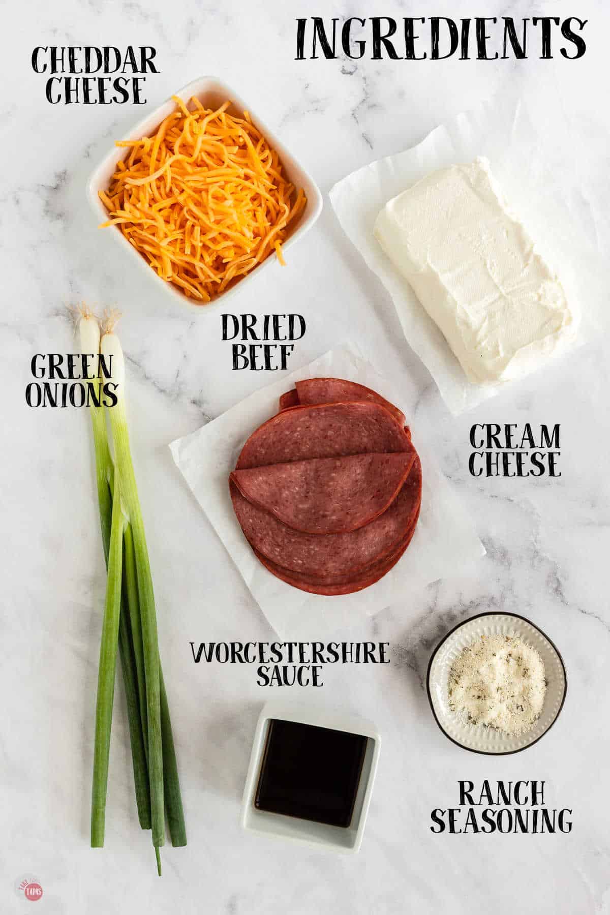 labeled picture of cheese ball ingredients