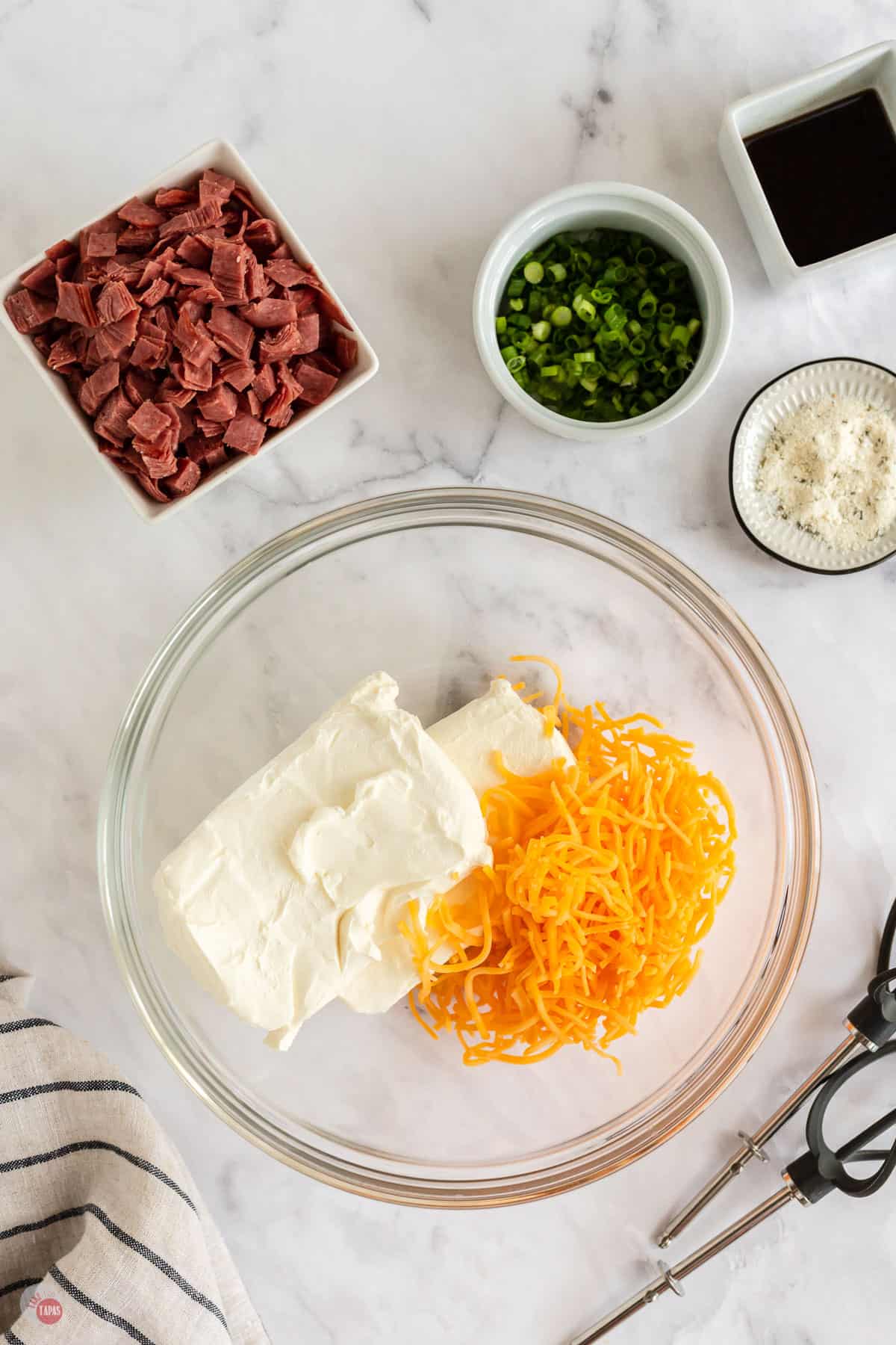 cream cheese and cheddar in a bowl