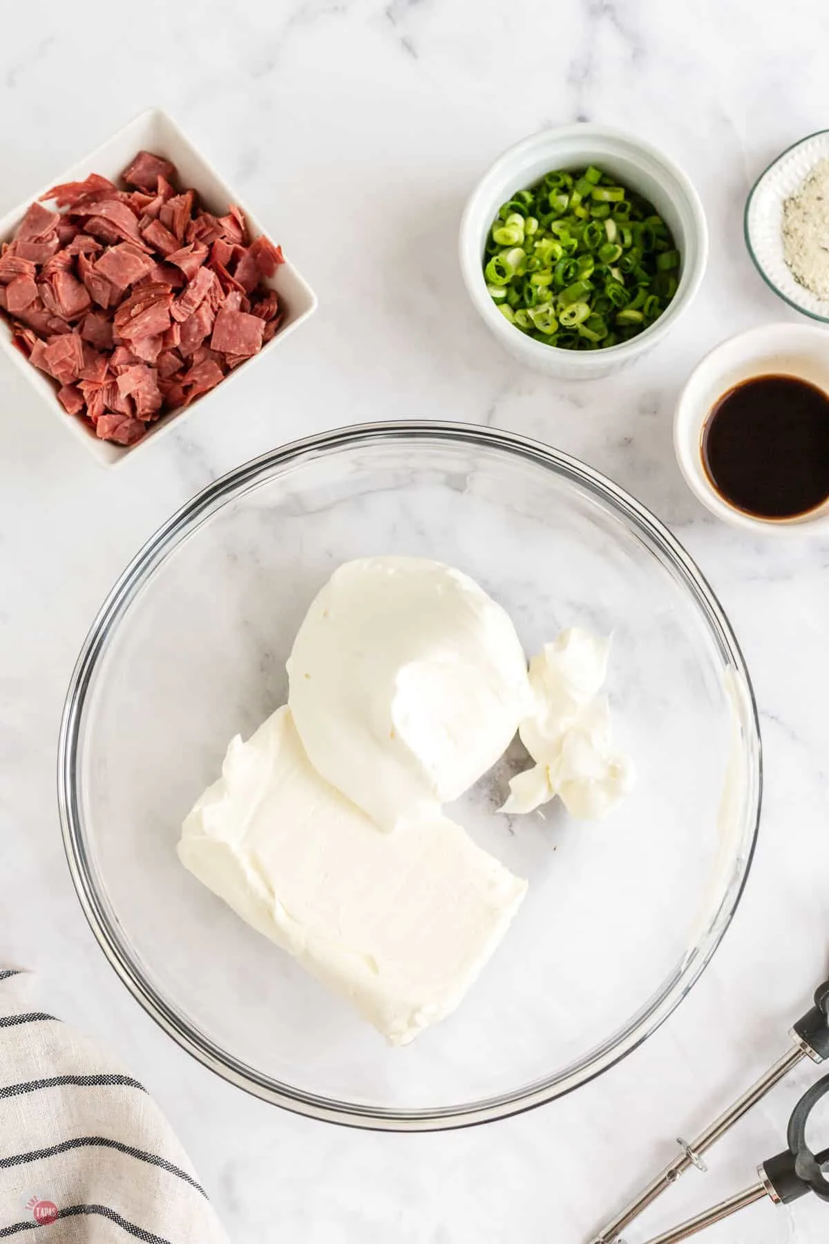 sour cream and cream cheese in a bowl