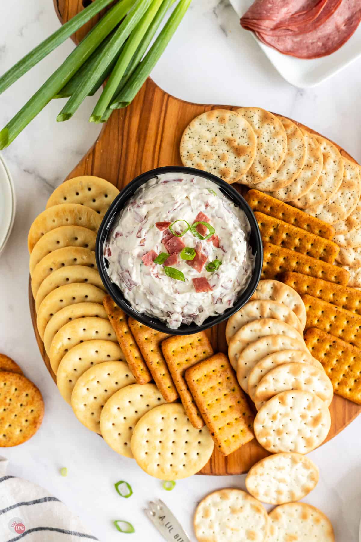 platter of crackers and dip