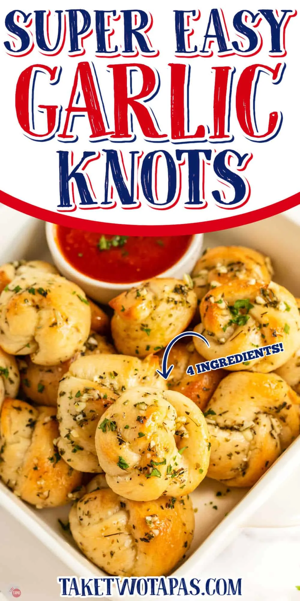 bowl of garlic knots with text "super easy"