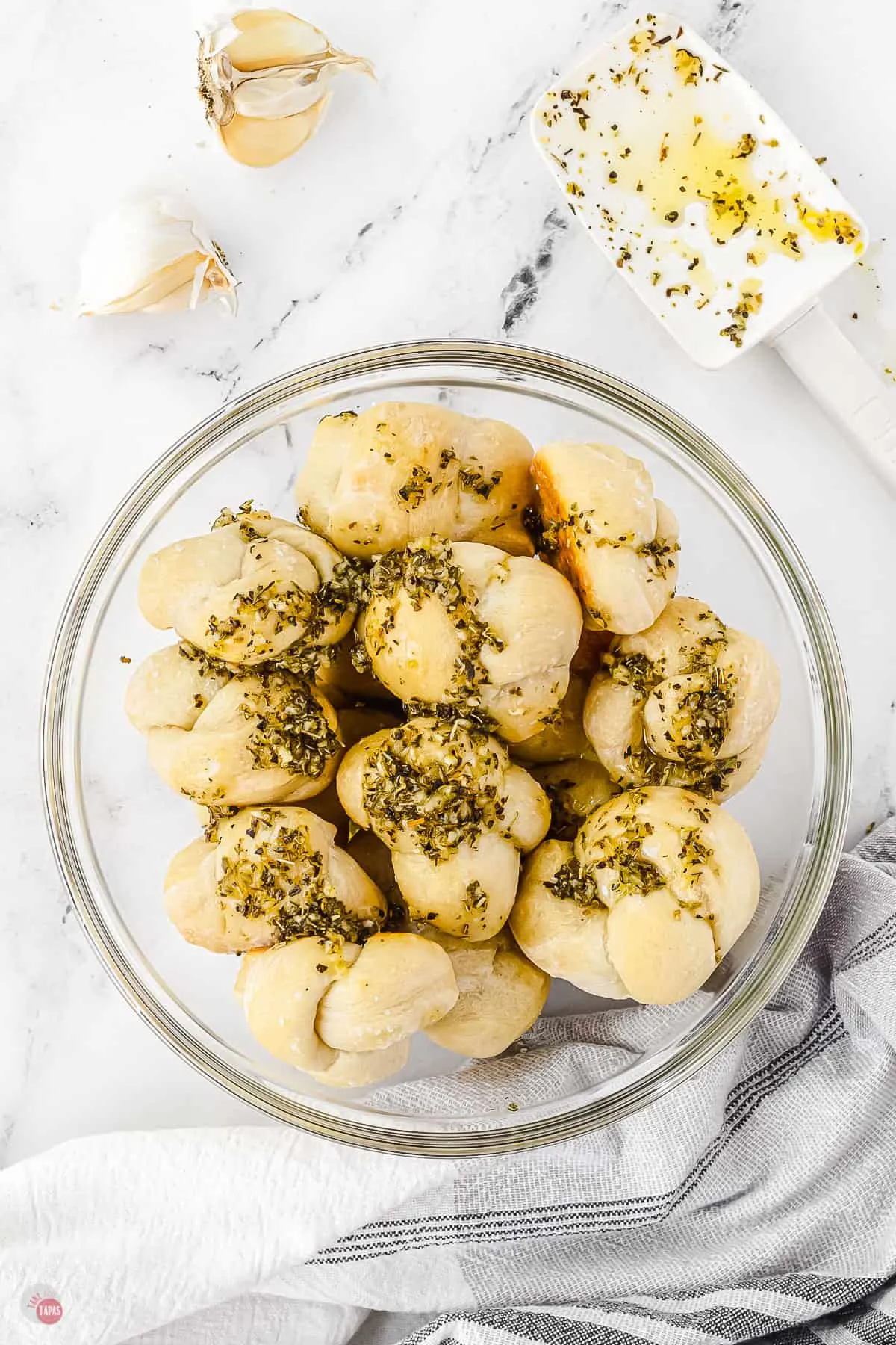 garlic knots in a bowl