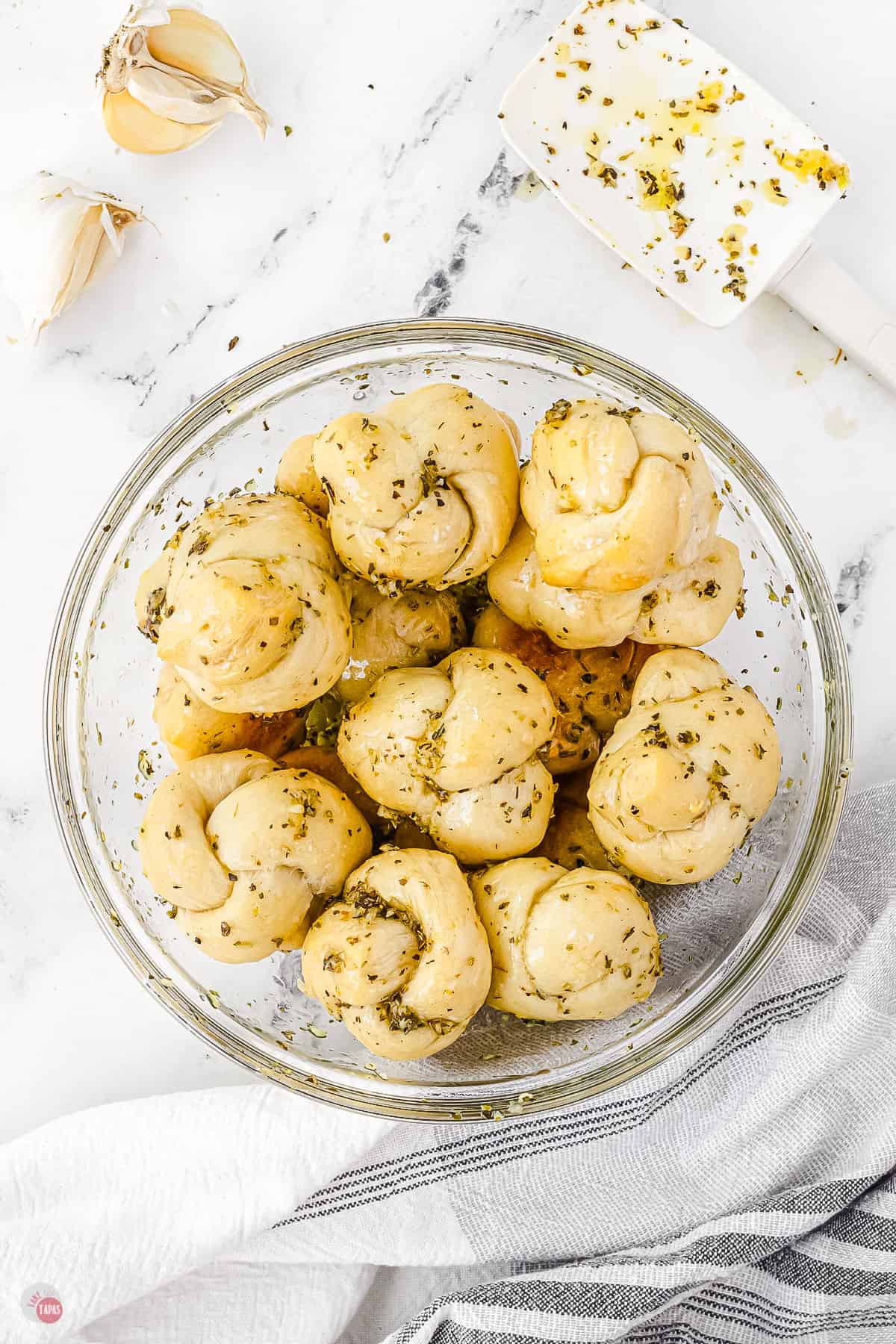 garlic knots in a bowl