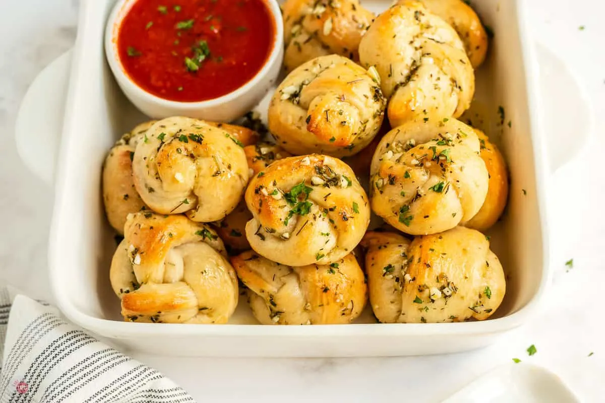 close up of pizza dough knots