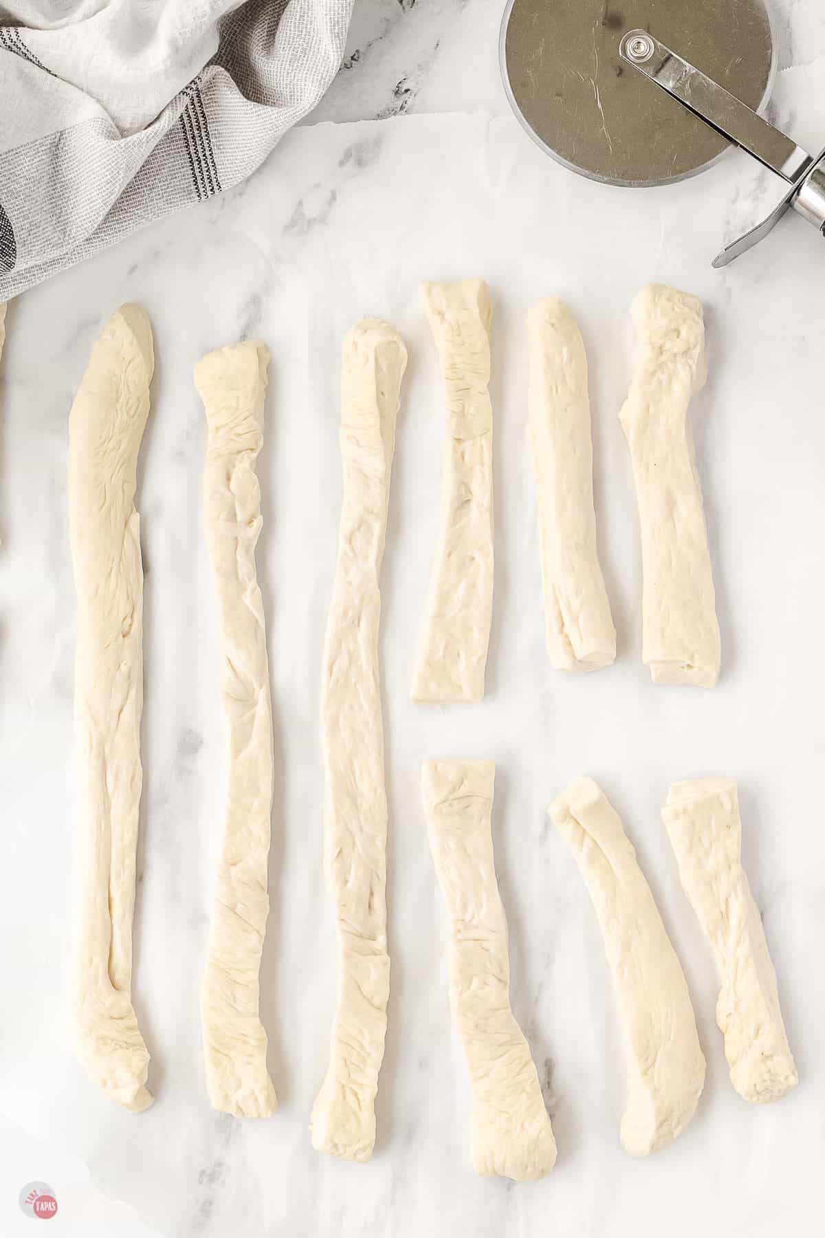 pizza dough cut into strips