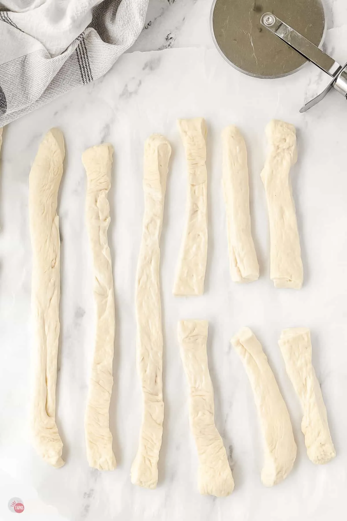 pizza dough cut into strips