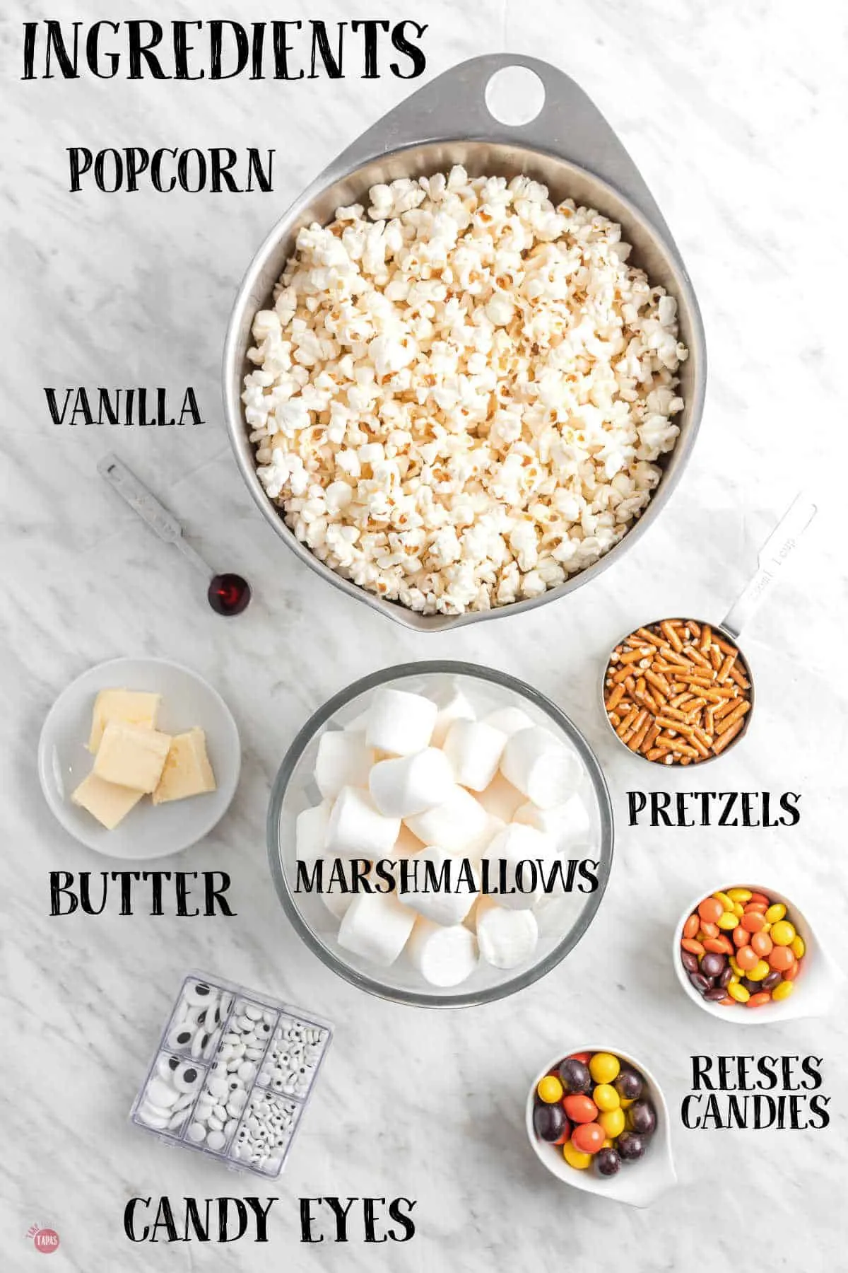 labeled picture of popcorn ball ingredients