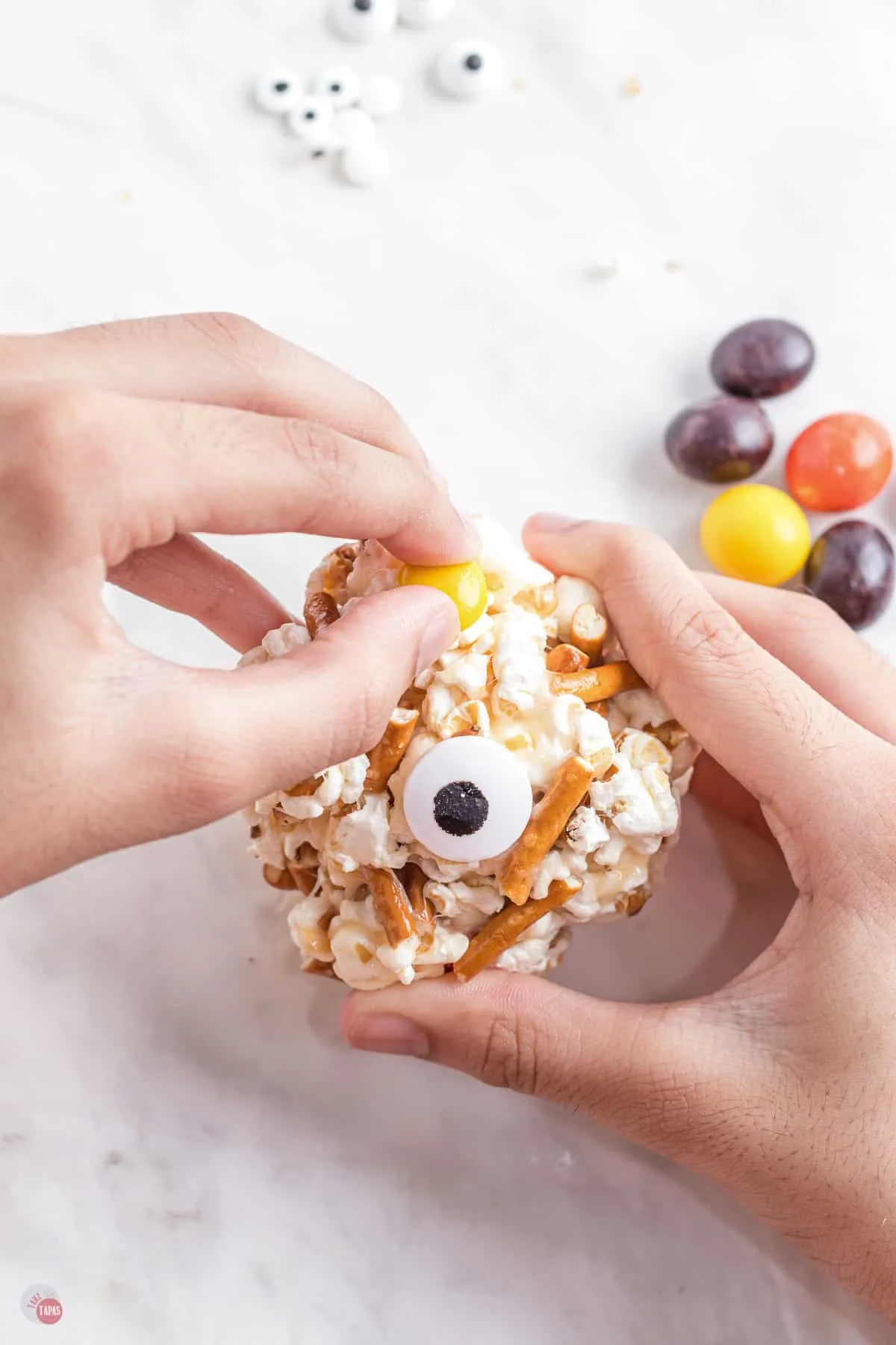 popcorn ball with eyes