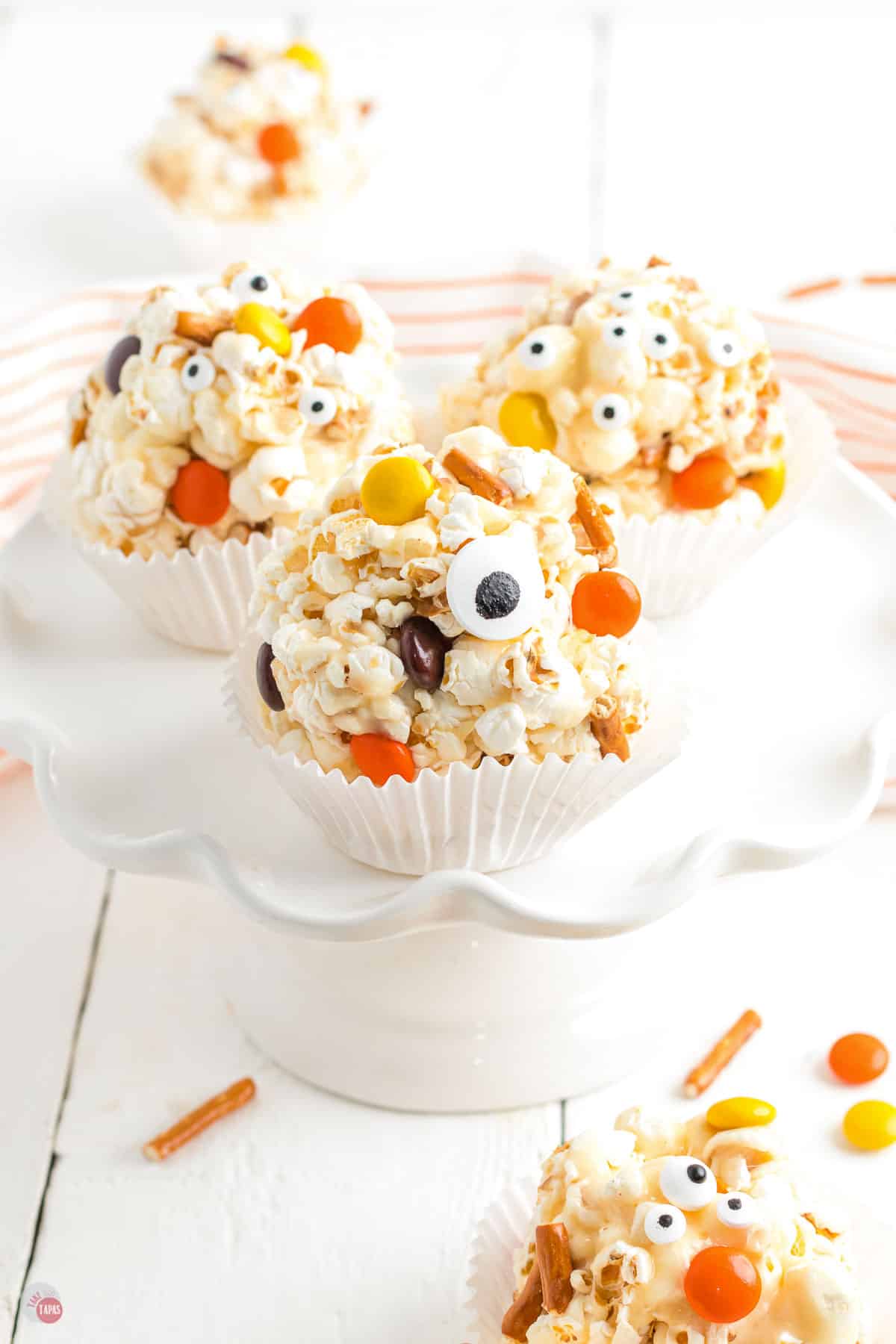 cake plate with popcorn balls