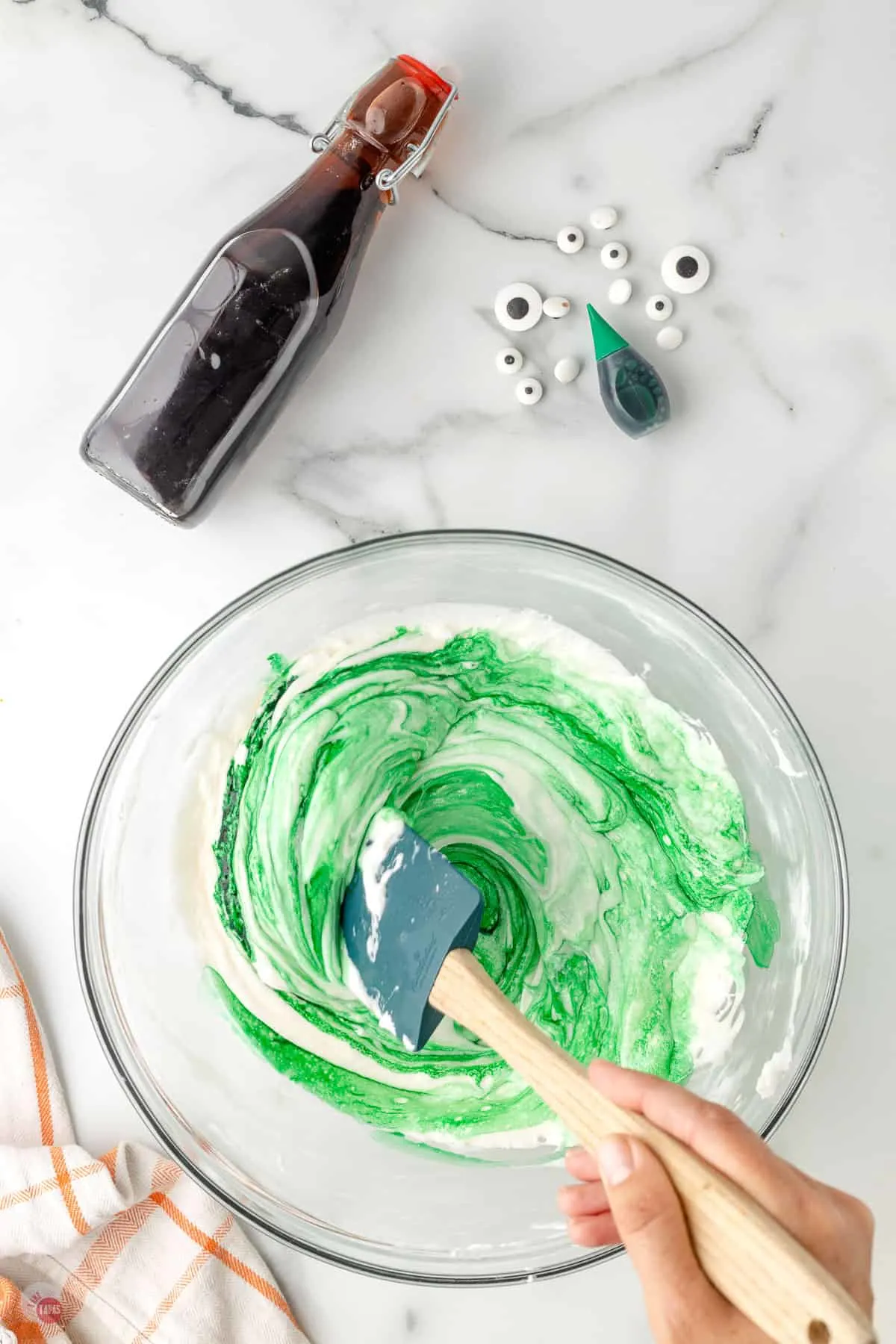 food coloring stirred into a bowl of butter