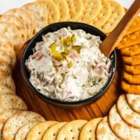 pickle dip in a bowl with crackers