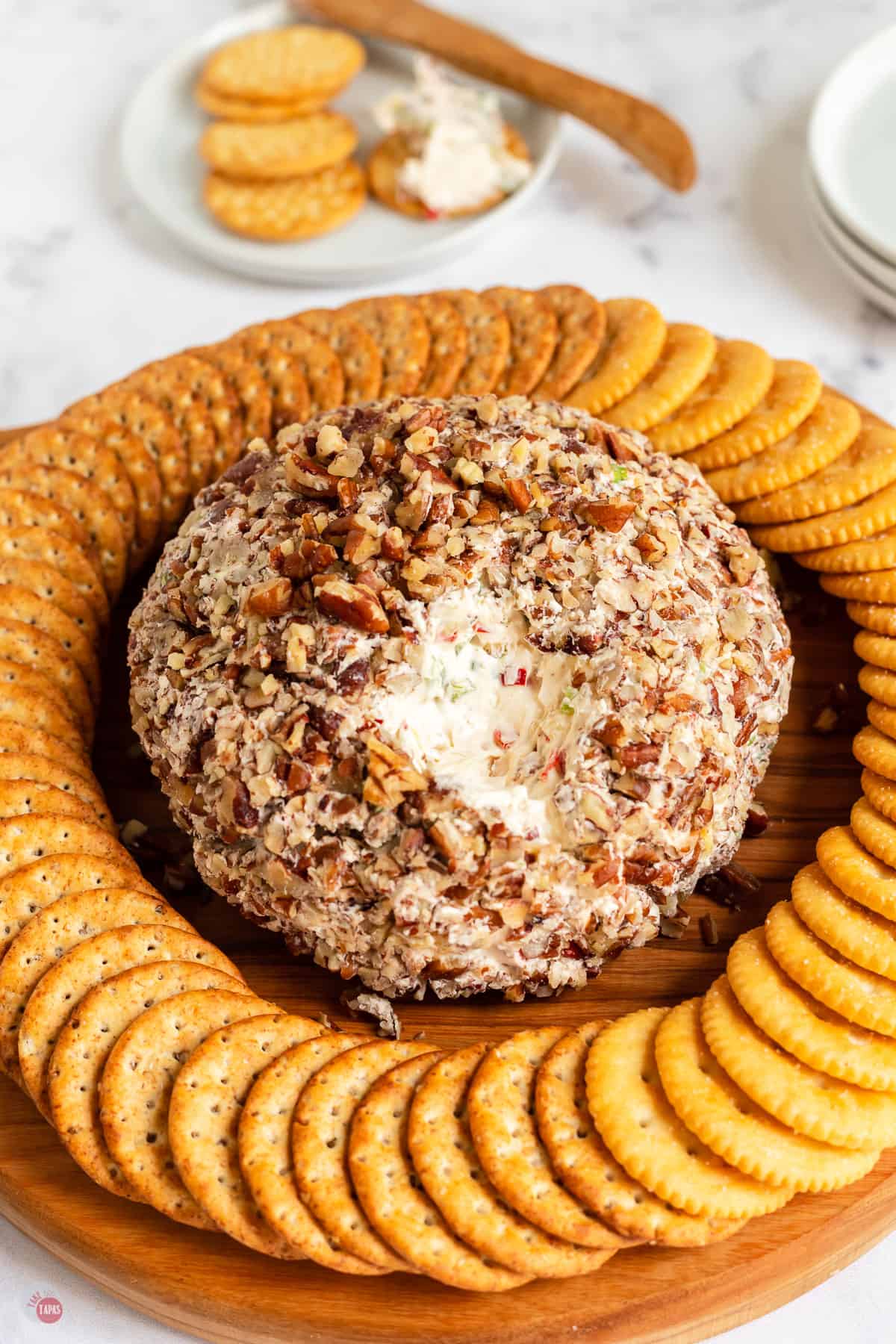 cheese ball with crackers