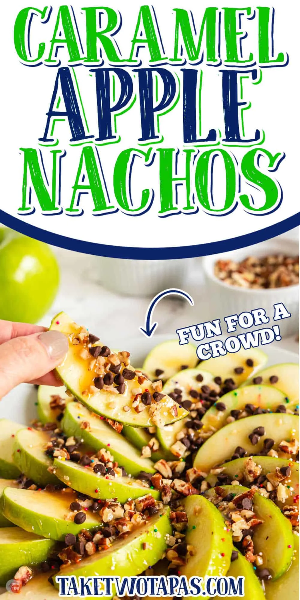 nachos with text "caramel apple nachos"