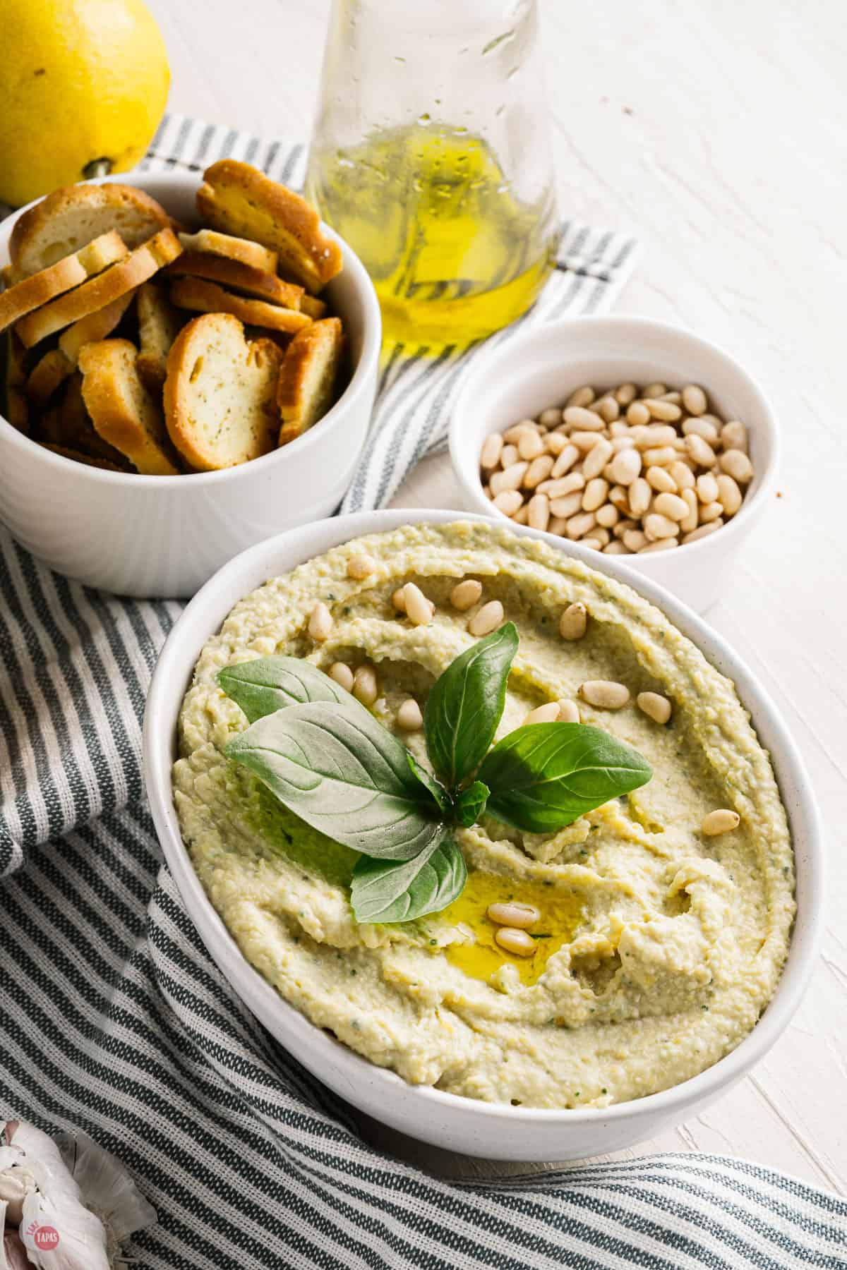 pesto hummus in a bowl