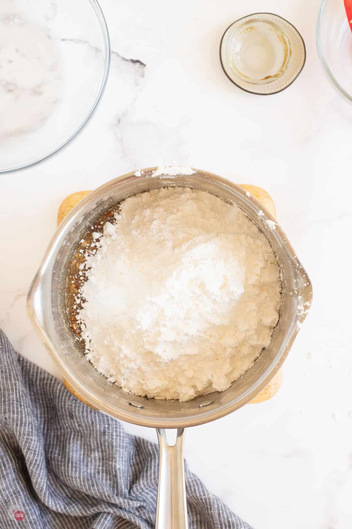 powdered sugar in pot