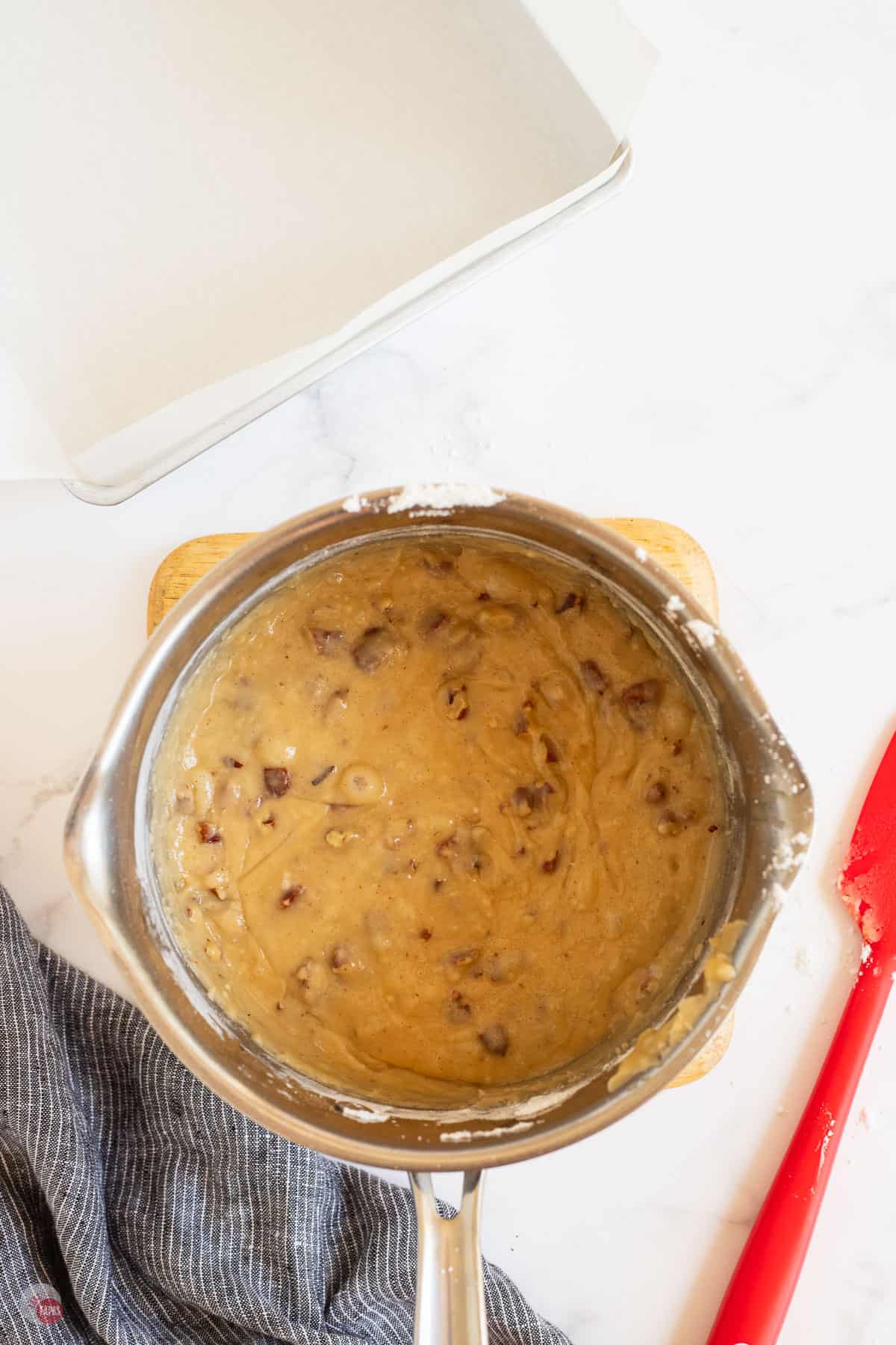 melted fudge in pot