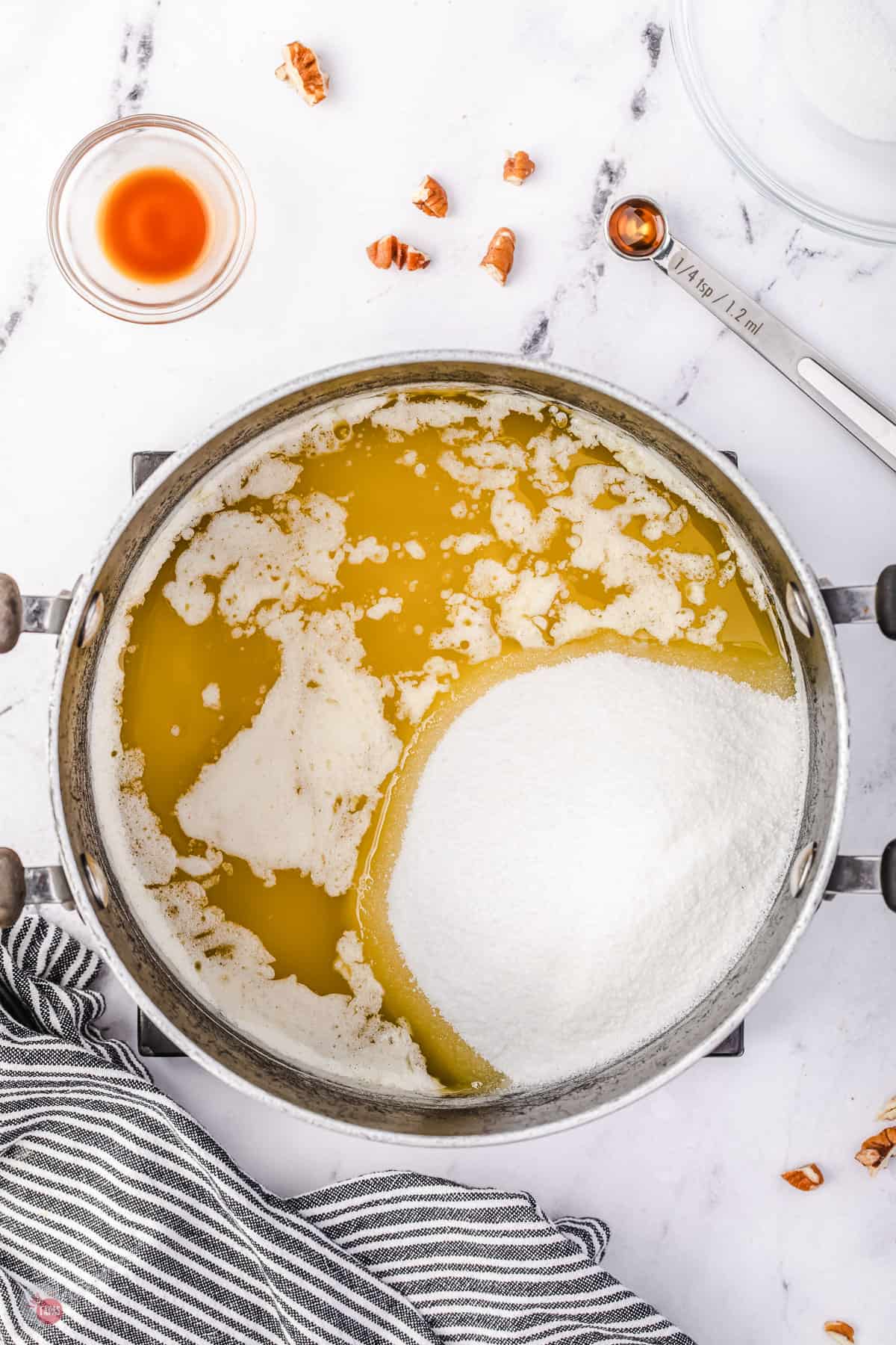 butter and sugar in a pot
