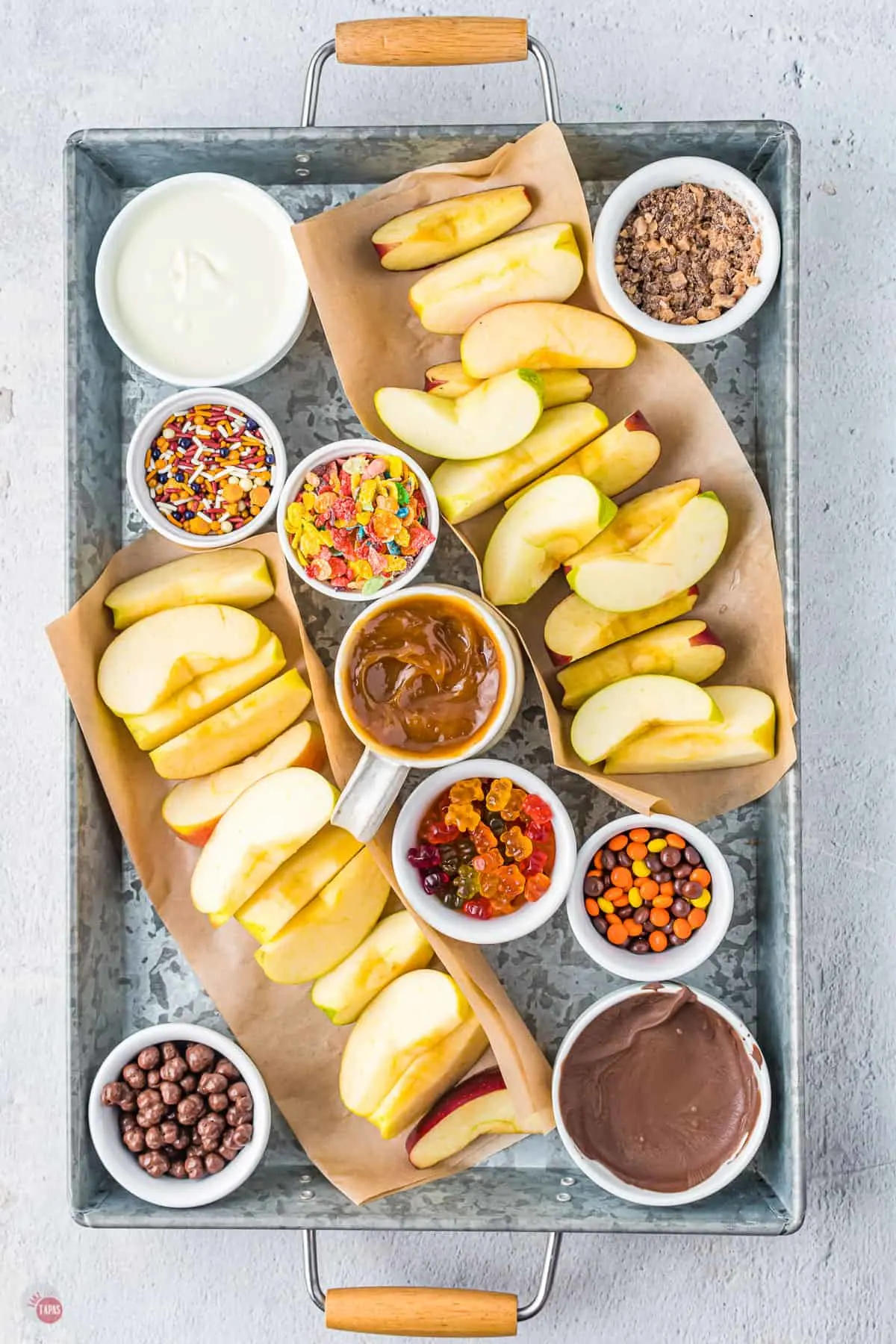 sliced apples and toppings