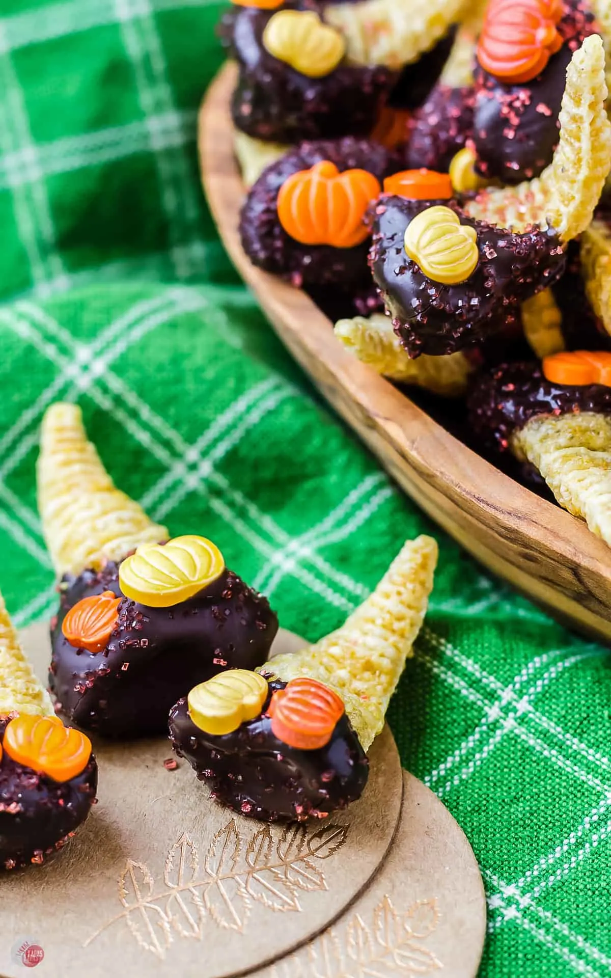 close up of dulce de leche bugles with pumpkin sprinkles