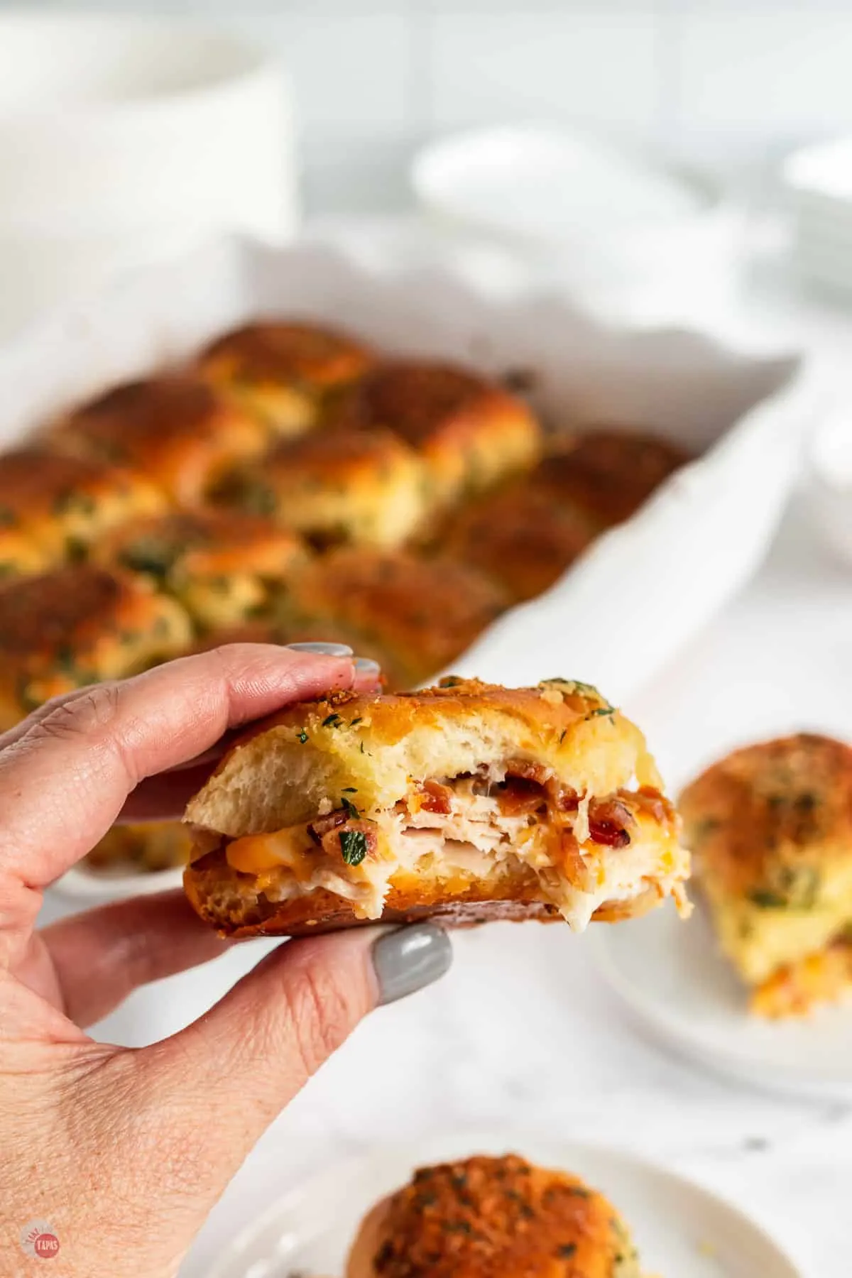 chicken bacon ranch slider with a bite taken out