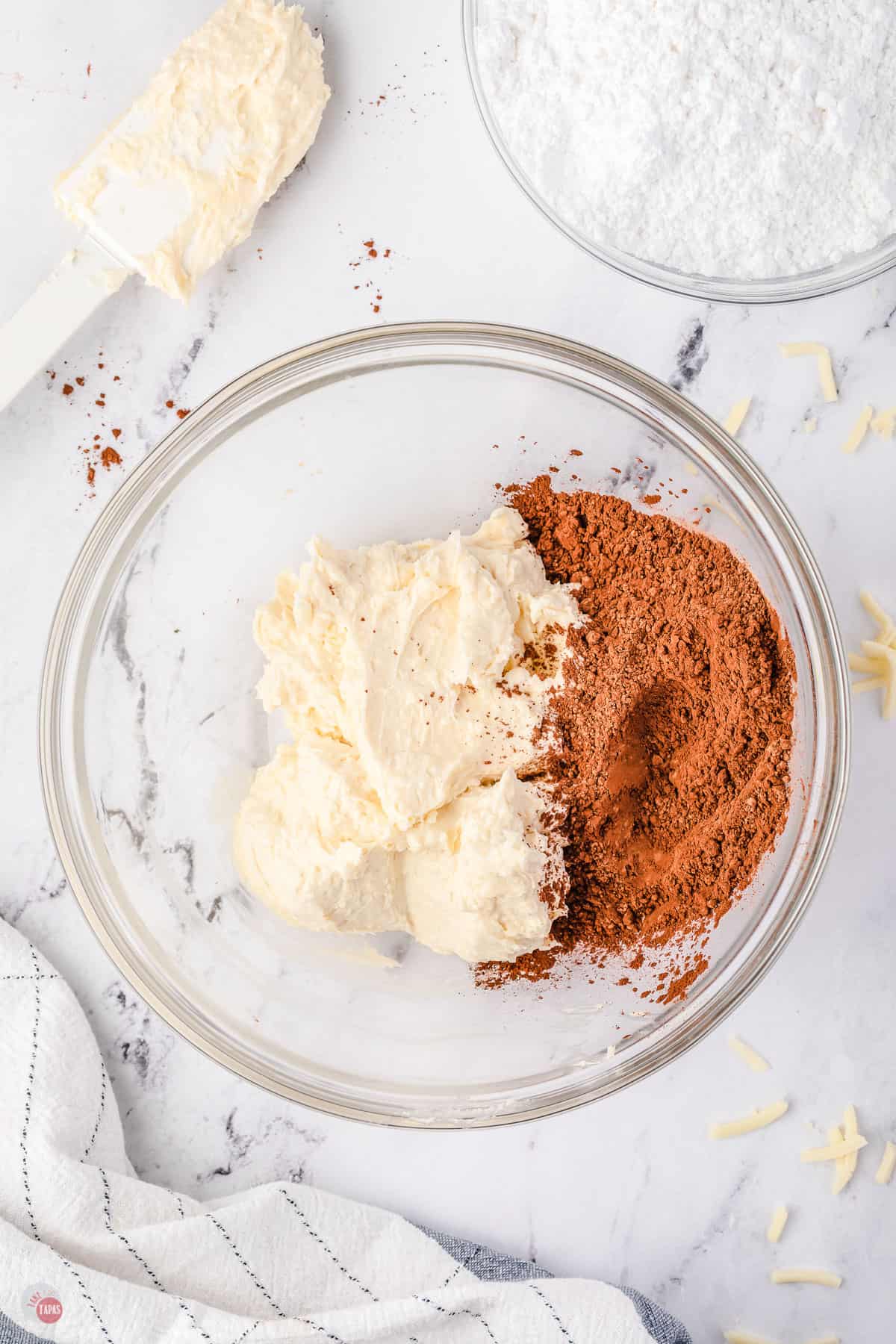 butter and cocoa powder in a bowl