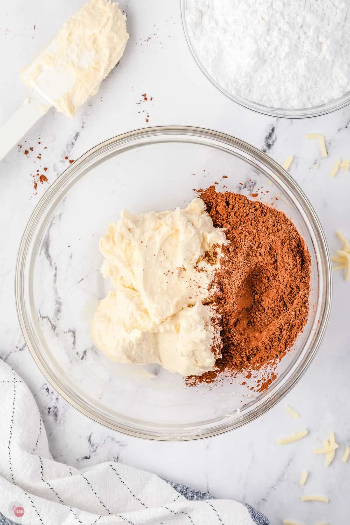 butter and cocoa powder in a bowl