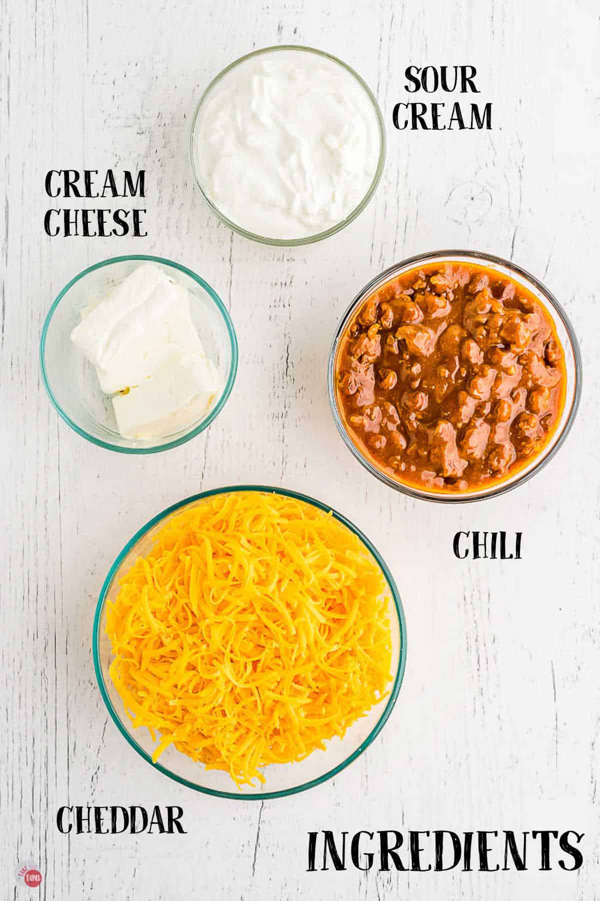 labeled picture of frito pie dip ingredients