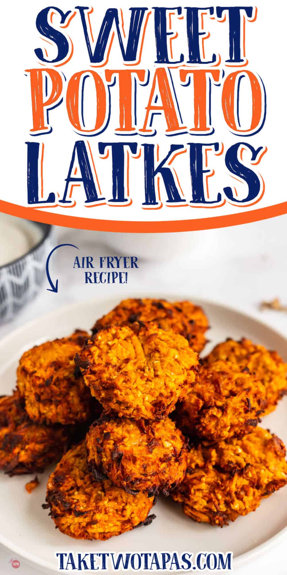 plate of latkes with text "sweet potato latkes"