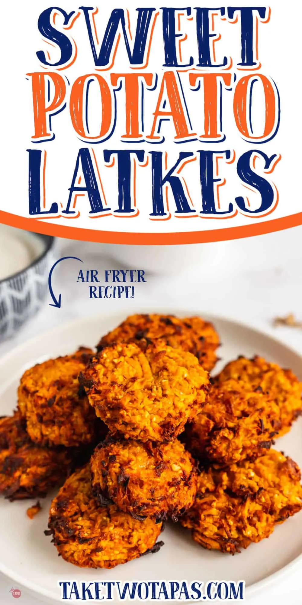 plate of latkes with text "sweet potato latkes"