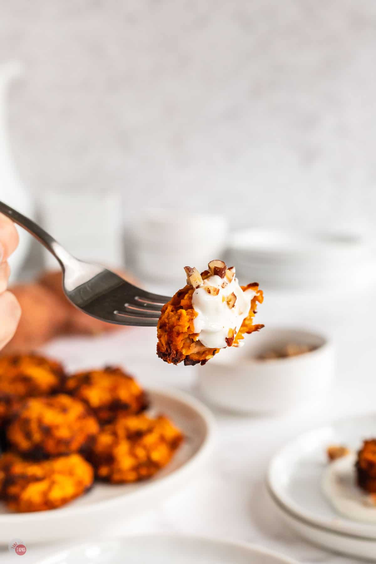 fork with sweet potato