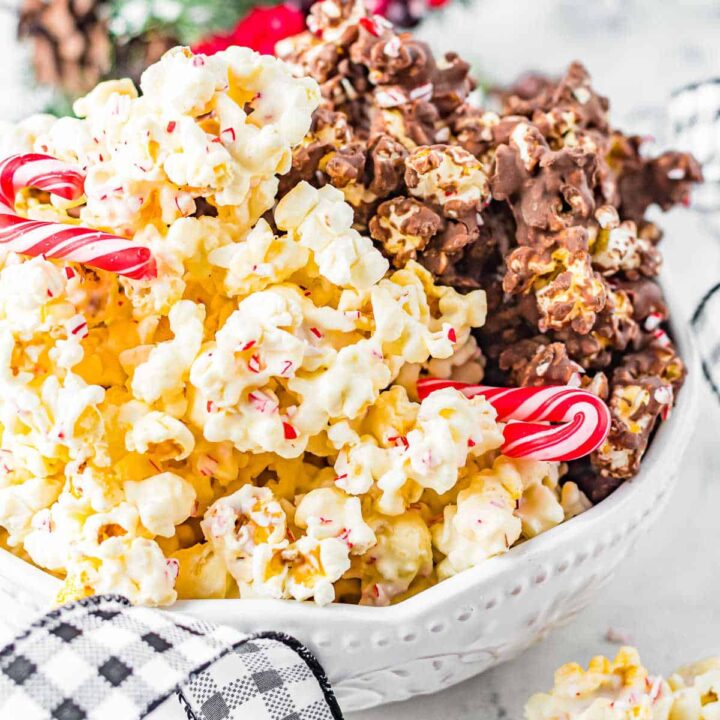 bowl of chocolate covered popcorn