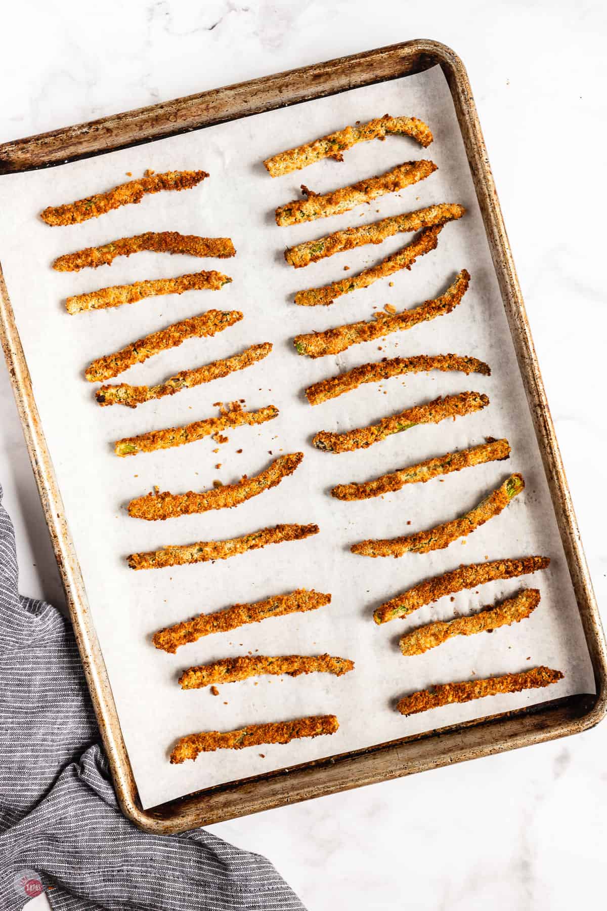 sheet pan of asparagus fries