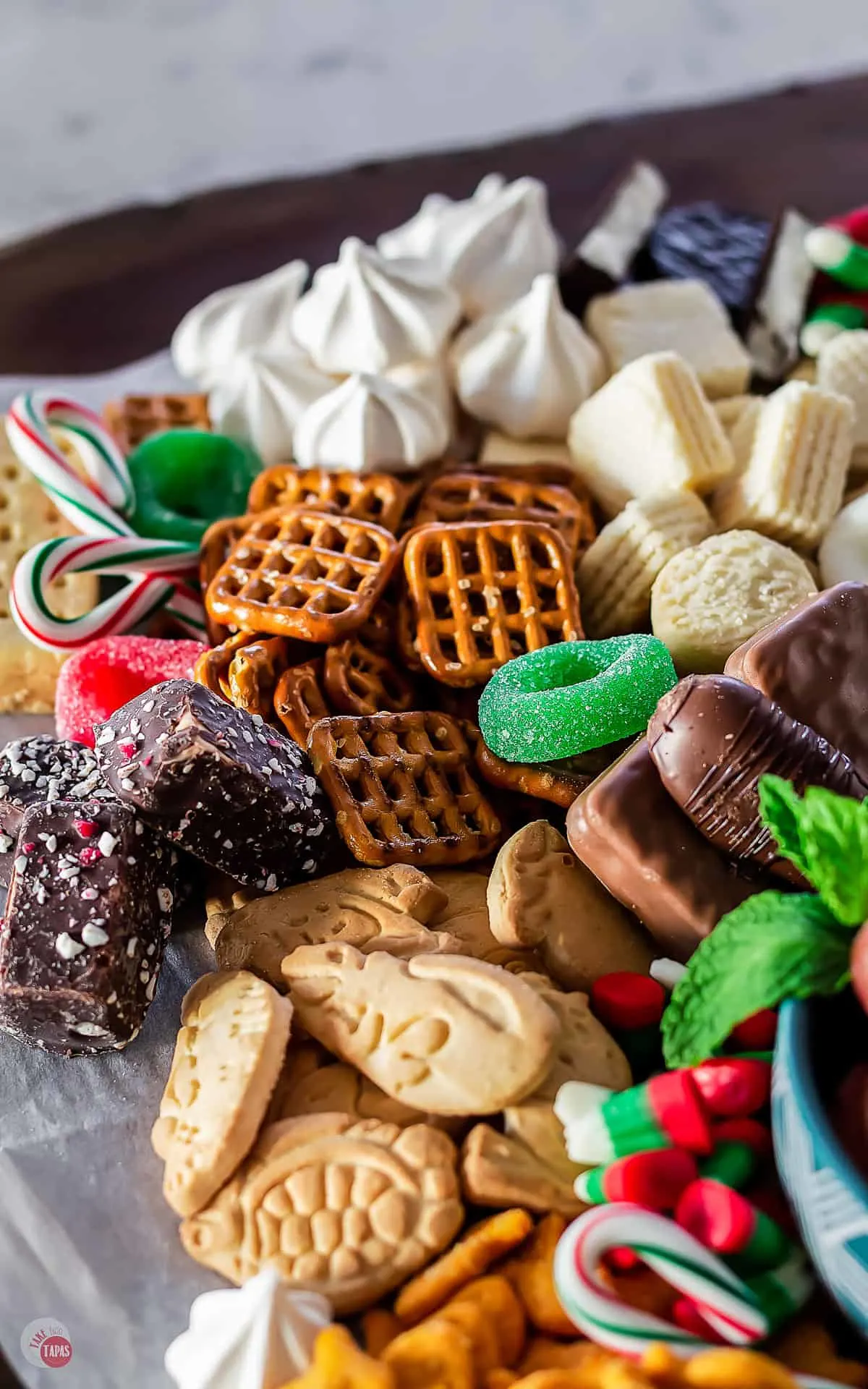 close up of Christmas themed treats on a platter