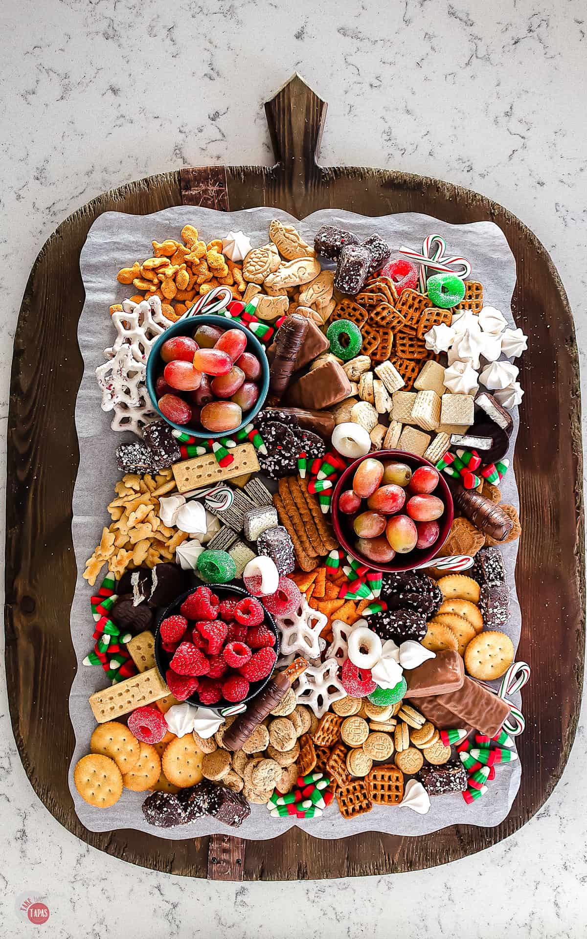 overhead view of dessert platter for holidays