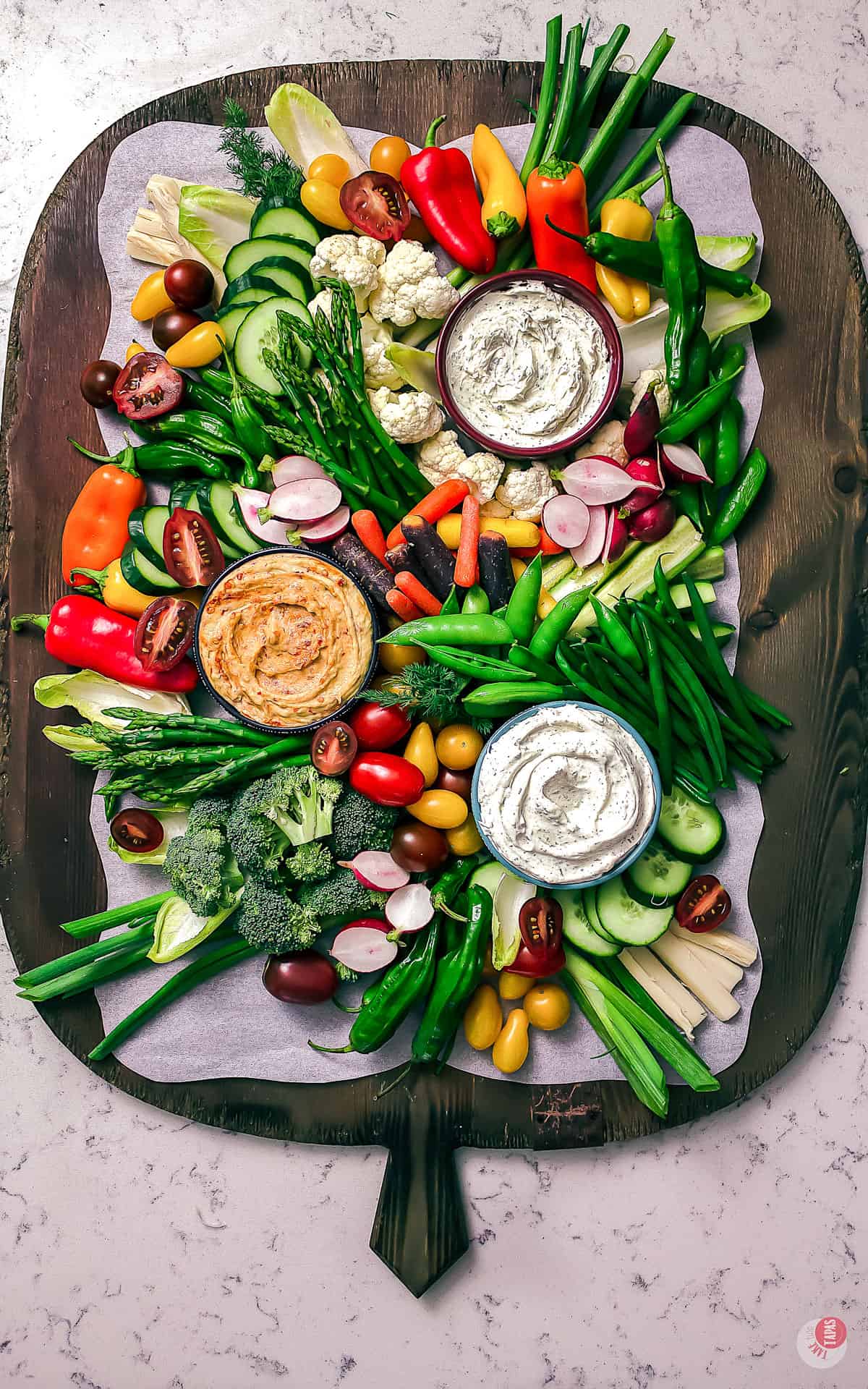 overhead view of crudite tray