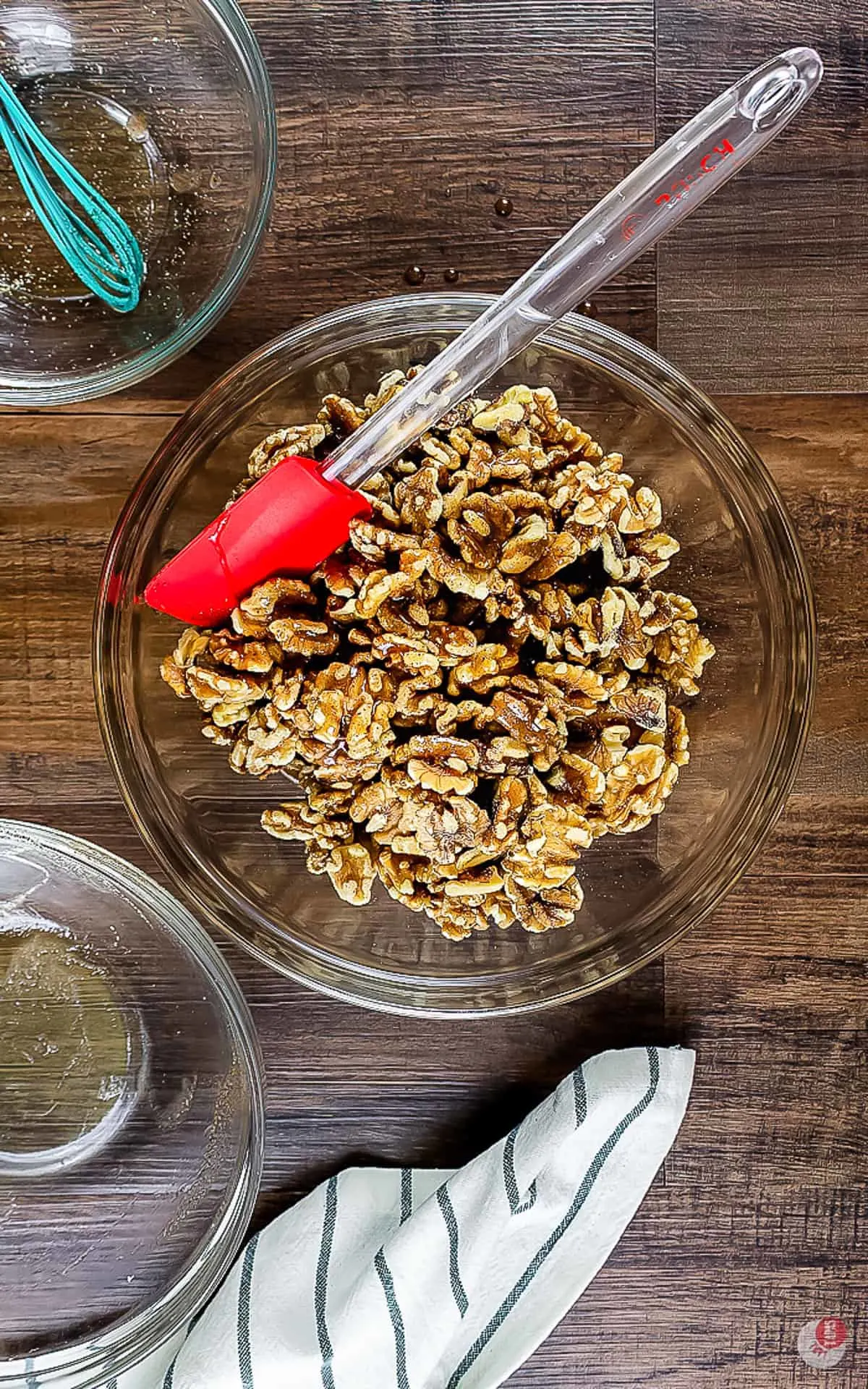 stir to combine the walnuts and sugar coating