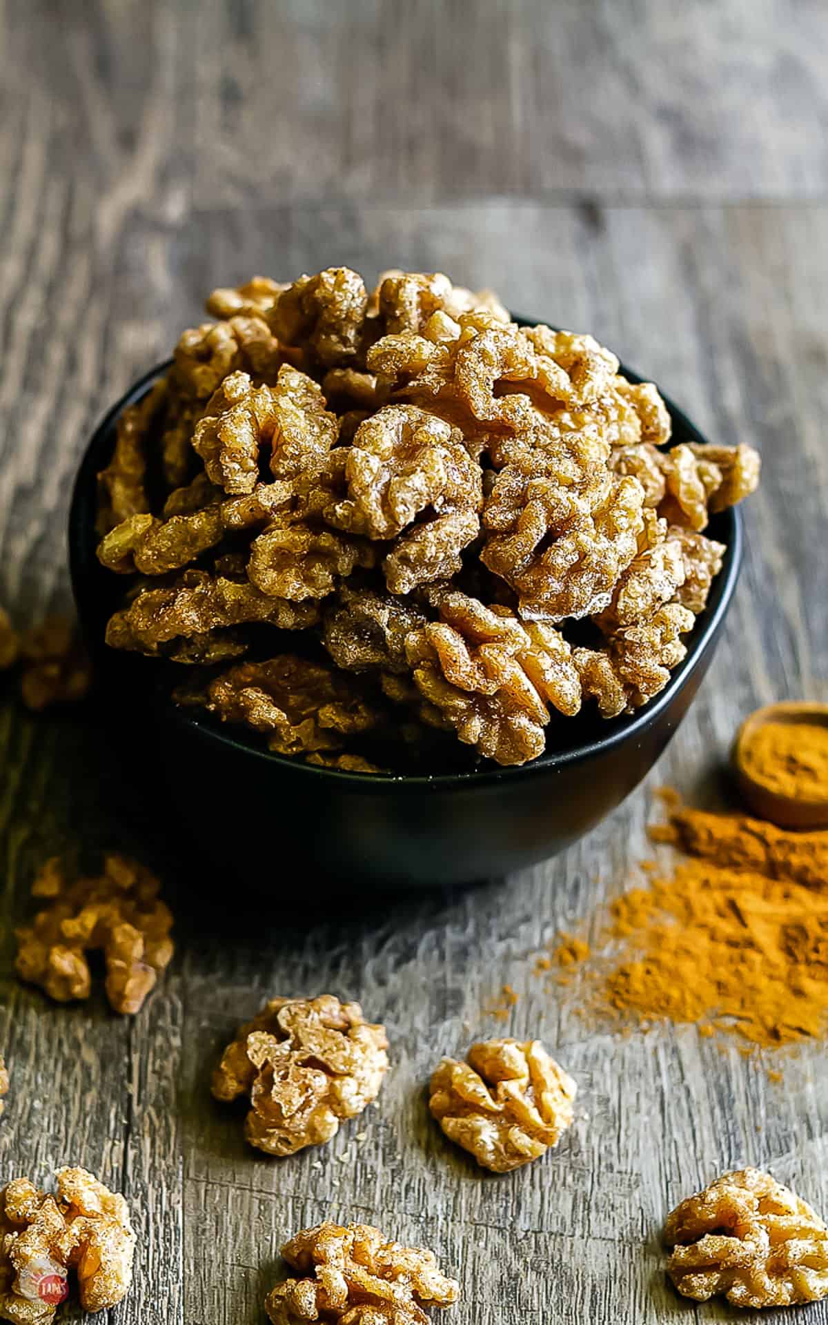 overhead picture of walnuts in a bowl