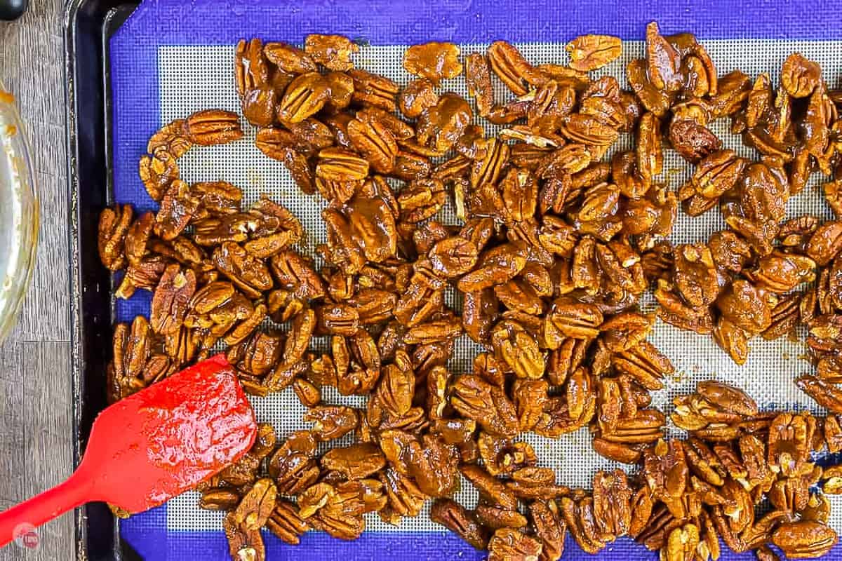 pecans on a baking sheet