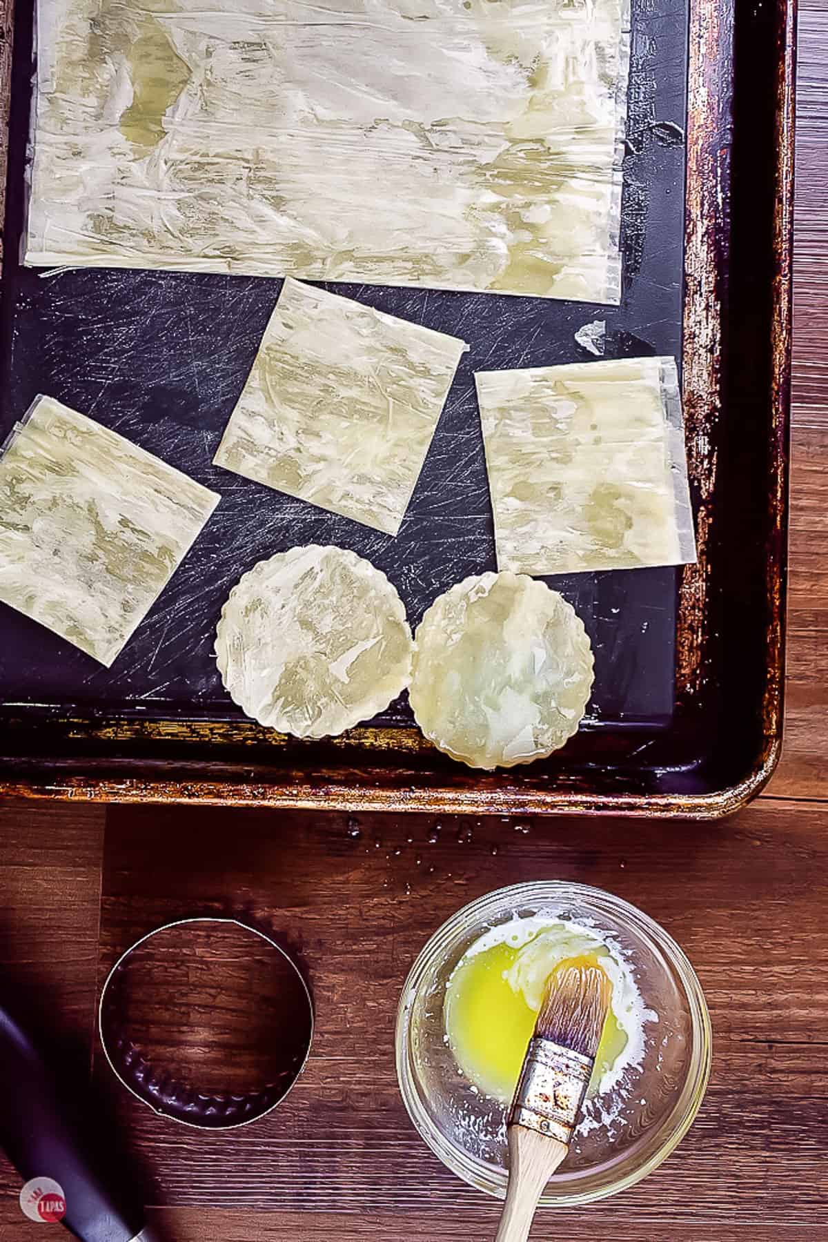 shapes cut out of layered phyllo sheets